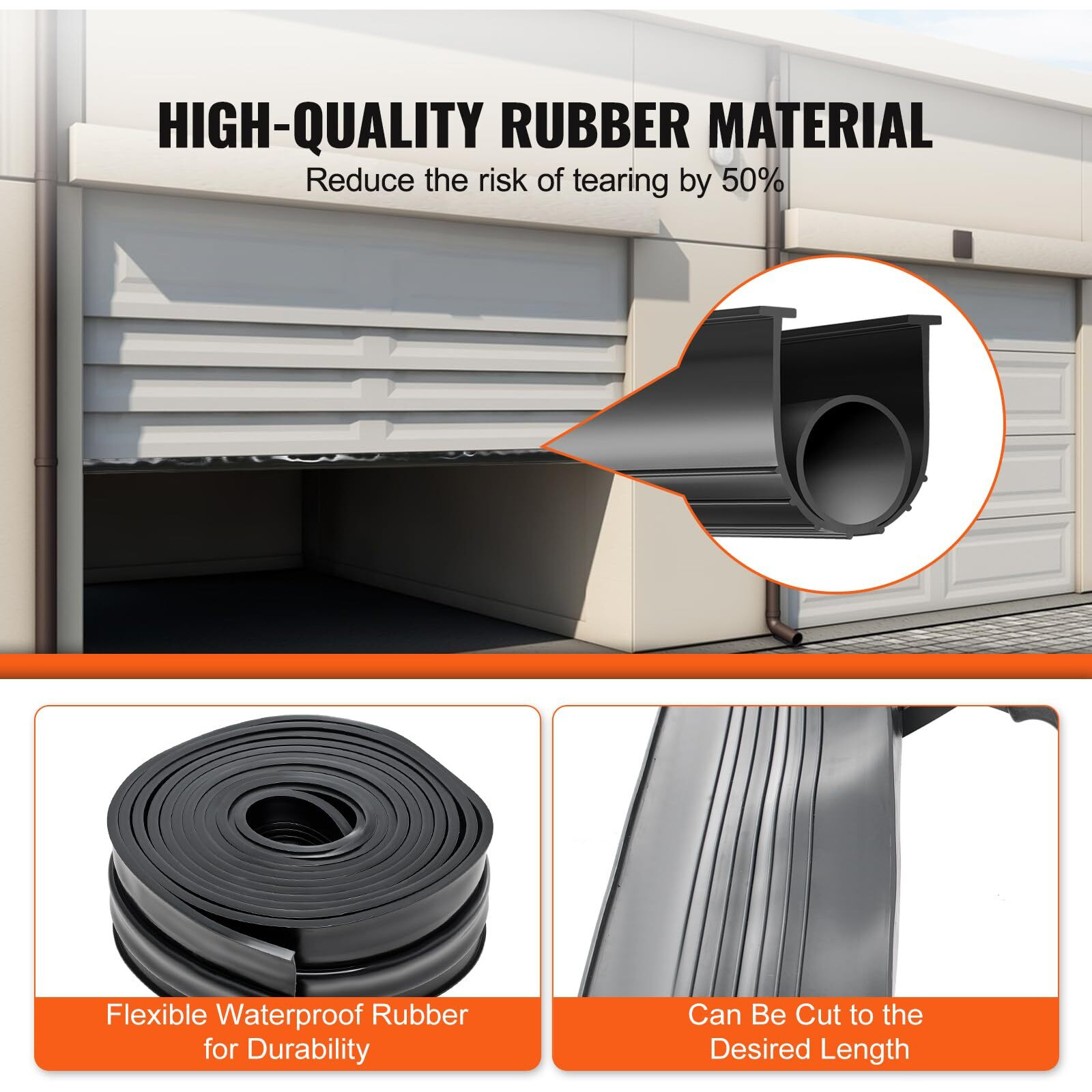 Vevor Garage Door Seals Bottom Rubber, U Shape +O Ring Garage Door Weather Stripping, Universal Weatherproof Threshold Buffering Sealing Rubber, 5/16 Inch T-Ends And 3 3/4 Inch Width (20 Ft, Black)