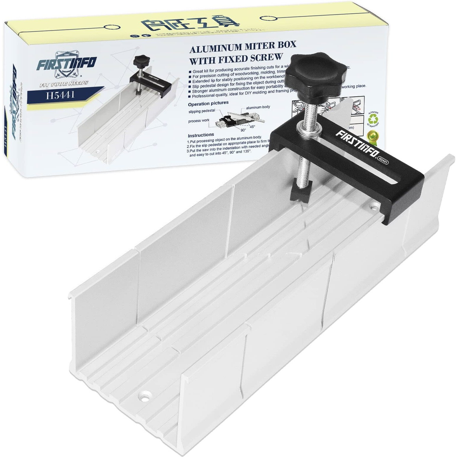 Firstinfo H5441 Metal Aluminum Miter Box 9.8 Inch Mitre Box For Manual Saw For Hand Saw 3 Cutting Angles With Fixable Screw