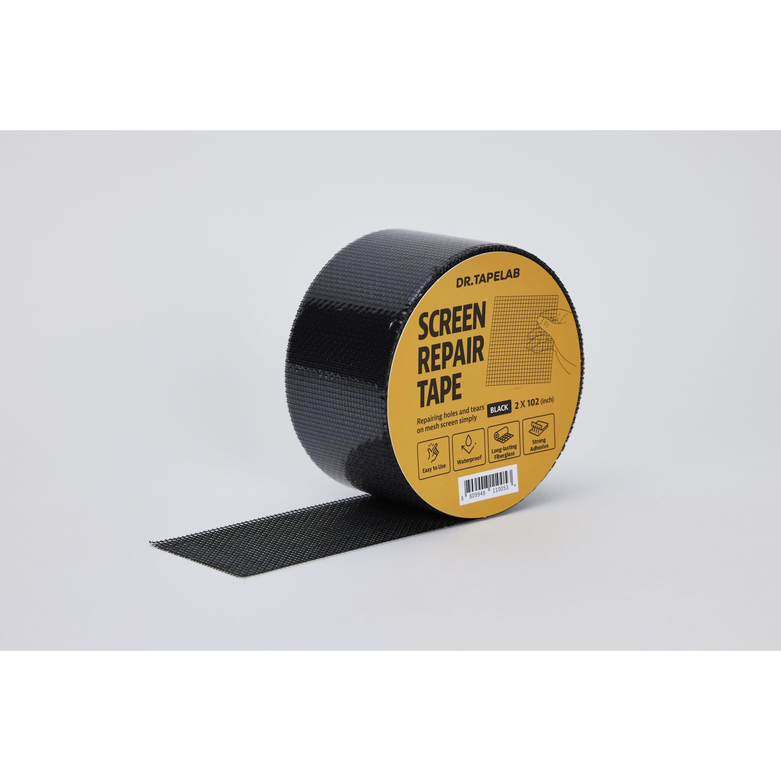 Dr.Tapelab 2"&quotX102"" Window Mesh Screen Repair Kit Tape, Black, Strong Adhesive & Waterproof, Covering Up Holes And Tears Instantly, For Window And Screen Door, Fiberglass. (Black)