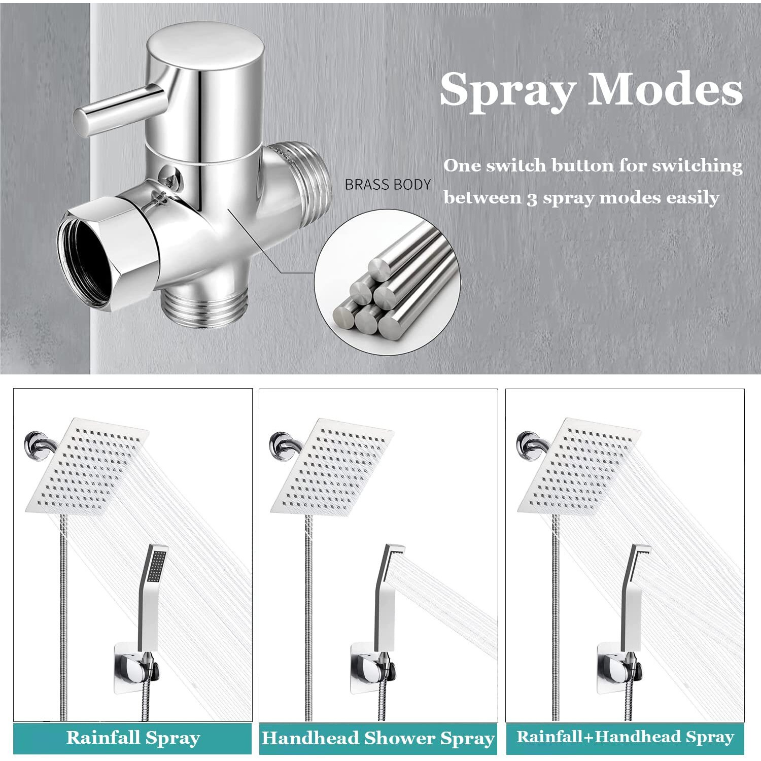 Rain Shower Head With Handheld Spray, 6'' Chrome Shower Head With 78'' Hose, High Pressure Hand Head Shower Heads, Anti-Leak Rainfall Shower Head With Holder(Square, All Metal)