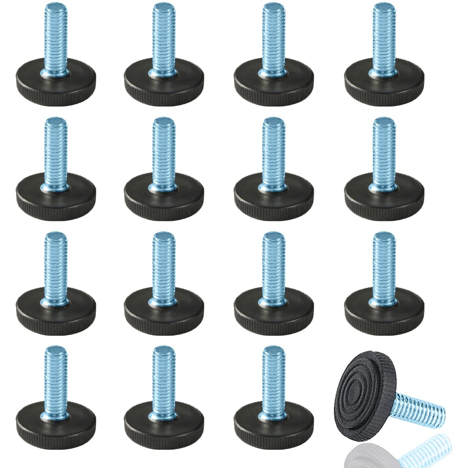 Wafjamf M6 Adjustable Furniture Levelers Table Feet Screw In Threaded, Screw On Chair Foot Glides Leveling For Tables, Chairs, Furniture Legs-16 Pcs