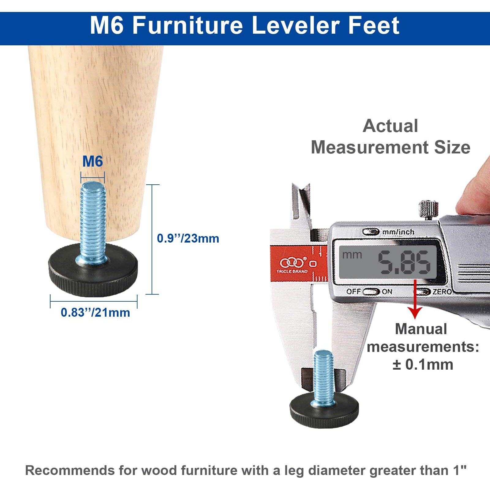 Wafjamf M6 Adjustable Furniture Levelers Table Feet Screw In Threaded, Screw On Chair Foot Glides Leveling For Tables, Chairs, Furniture Legs-16 Pcs