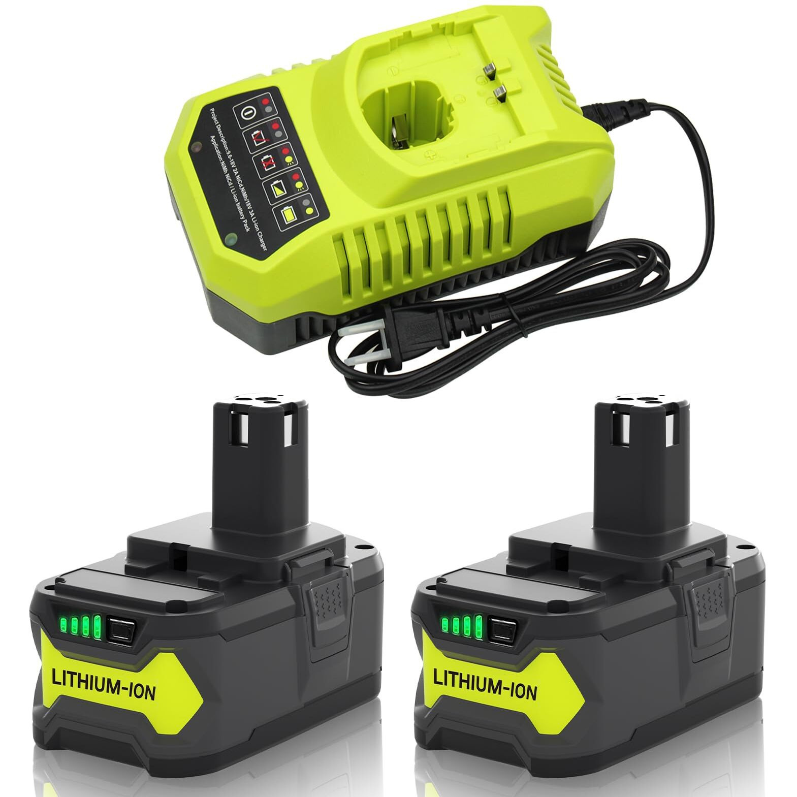 Upgraded 6000Mah P102 & P117 Charger Replacement For Ryobi 18V Battery And Charger Combo Compatible With Ryobi 18V Battery P102 P103 P104 P105 P107 P108 P109 P190(Green)