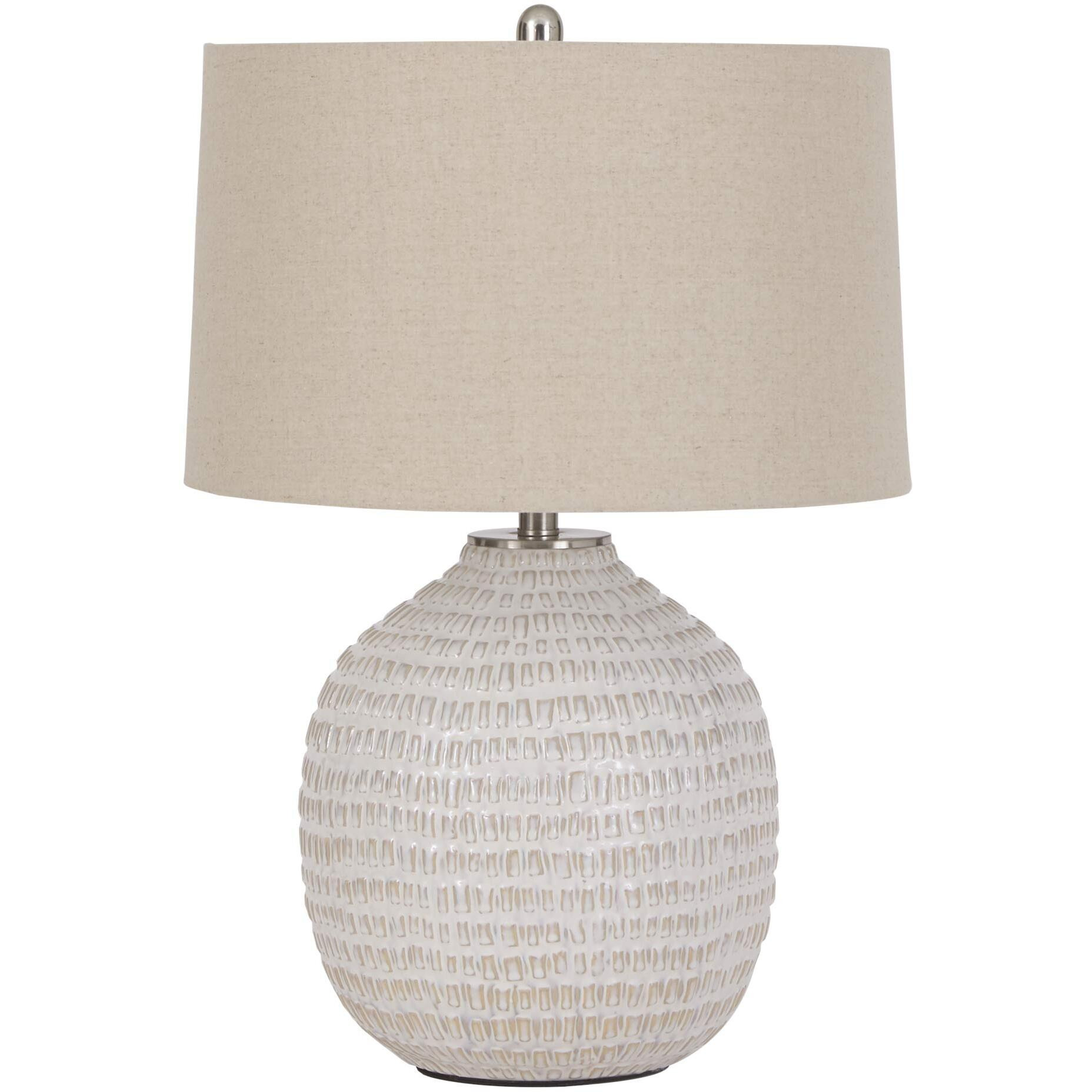 Signature Design By Ashley Jamon Contemporary 26"" Round Textured Ceramic Table Lamp, Beige