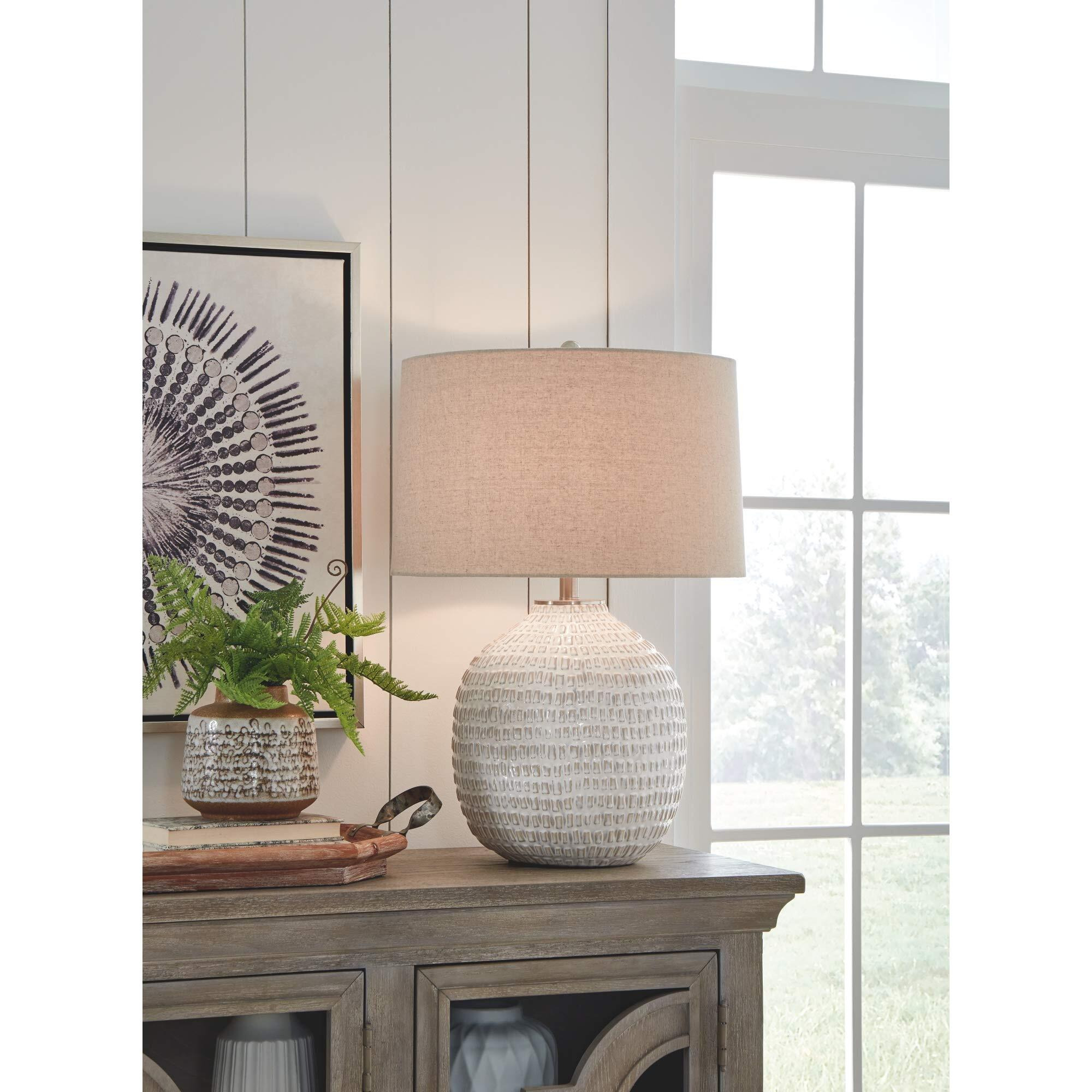 Signature Design By Ashley Jamon Contemporary 26"" Round Textured Ceramic Table Lamp, Beige