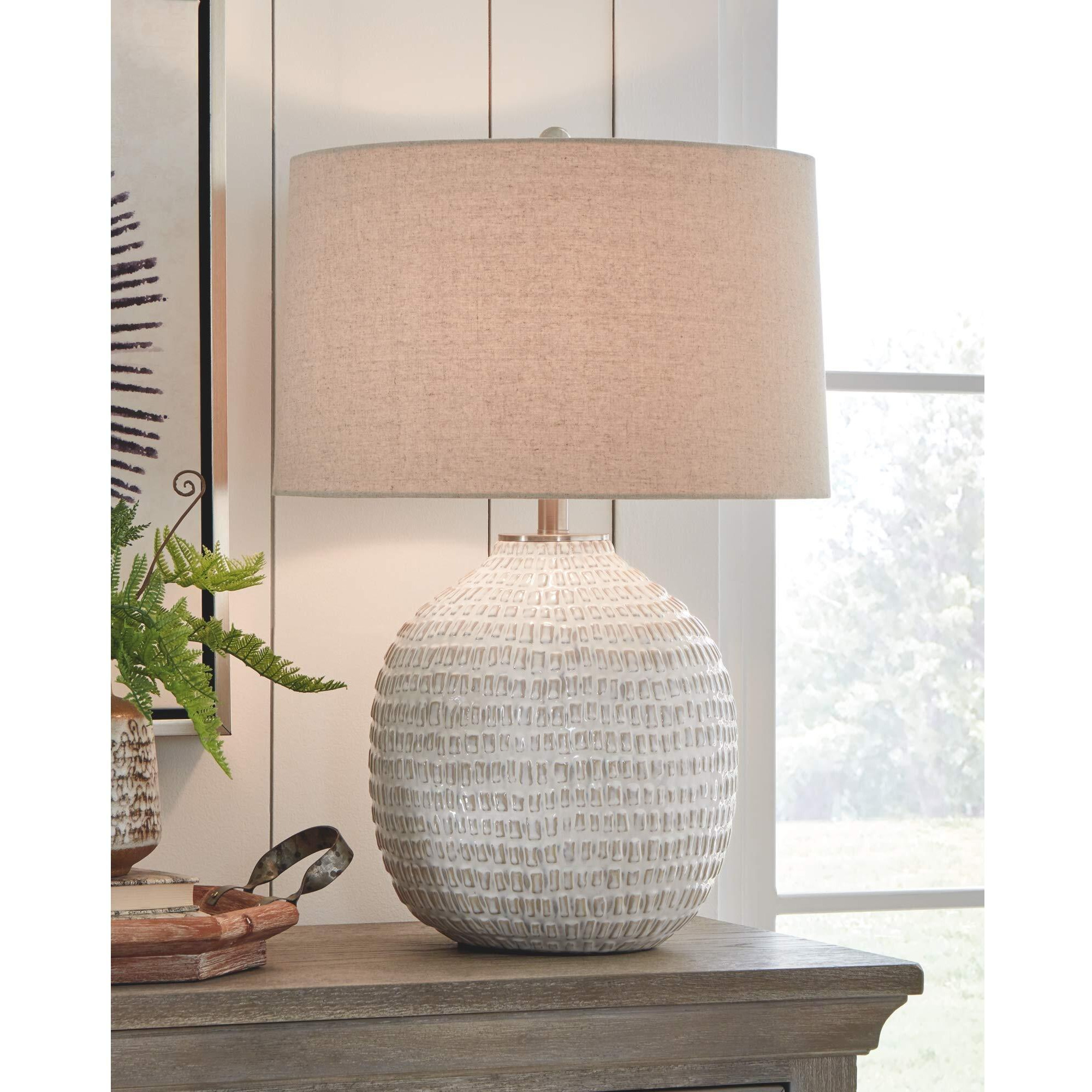 Signature Design By Ashley Jamon Contemporary 26"" Round Textured Ceramic Table Lamp, Beige