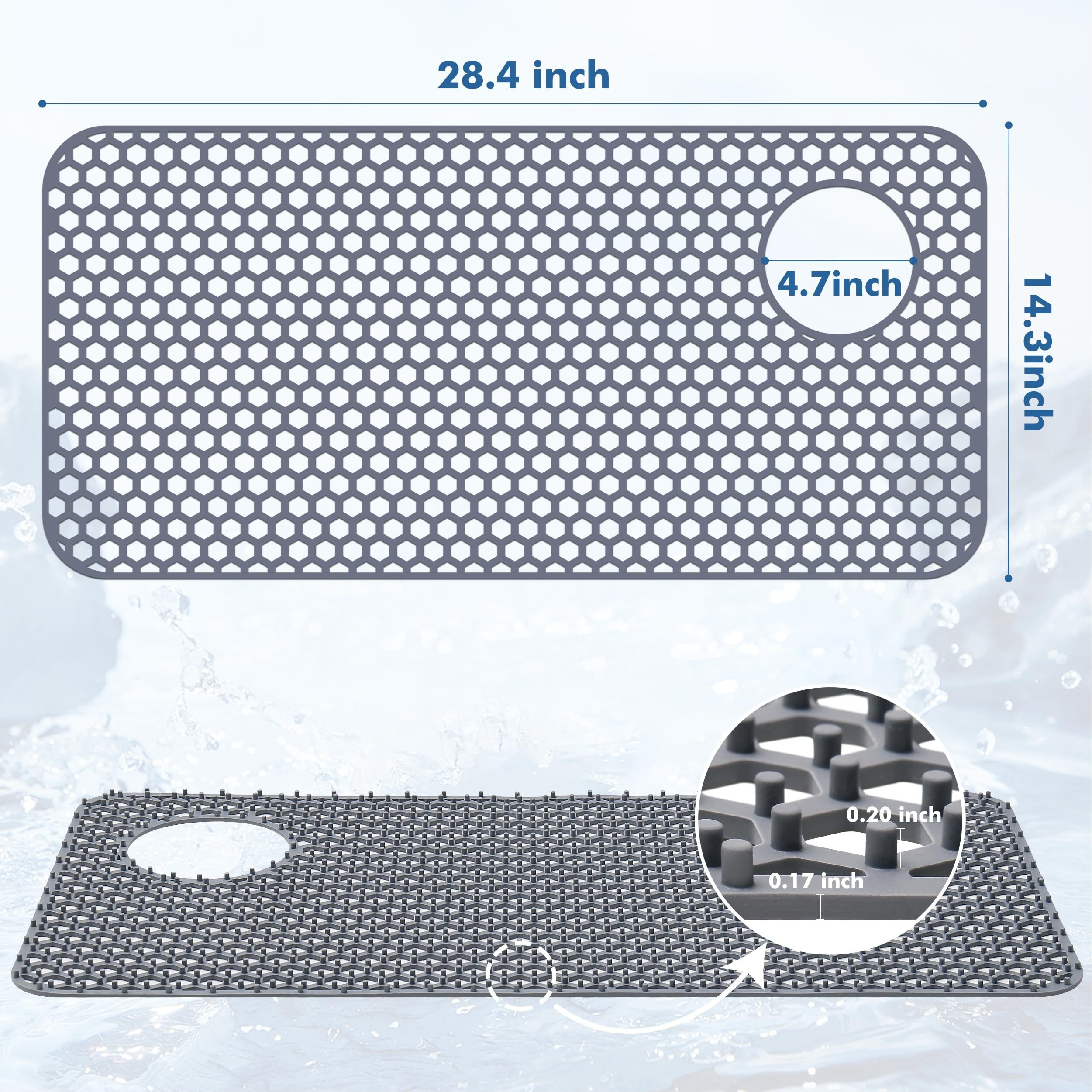 Silicone Sink Protectors For Kitchen Sink - 28.4"&quotX 14.3"" Kitchen Sink Mats Accessory, Non-Slip Heat Resistant Sink Mat For Bottom Of Farmhouse Porcelain Stainless Steel Sink (Right Left Hole)