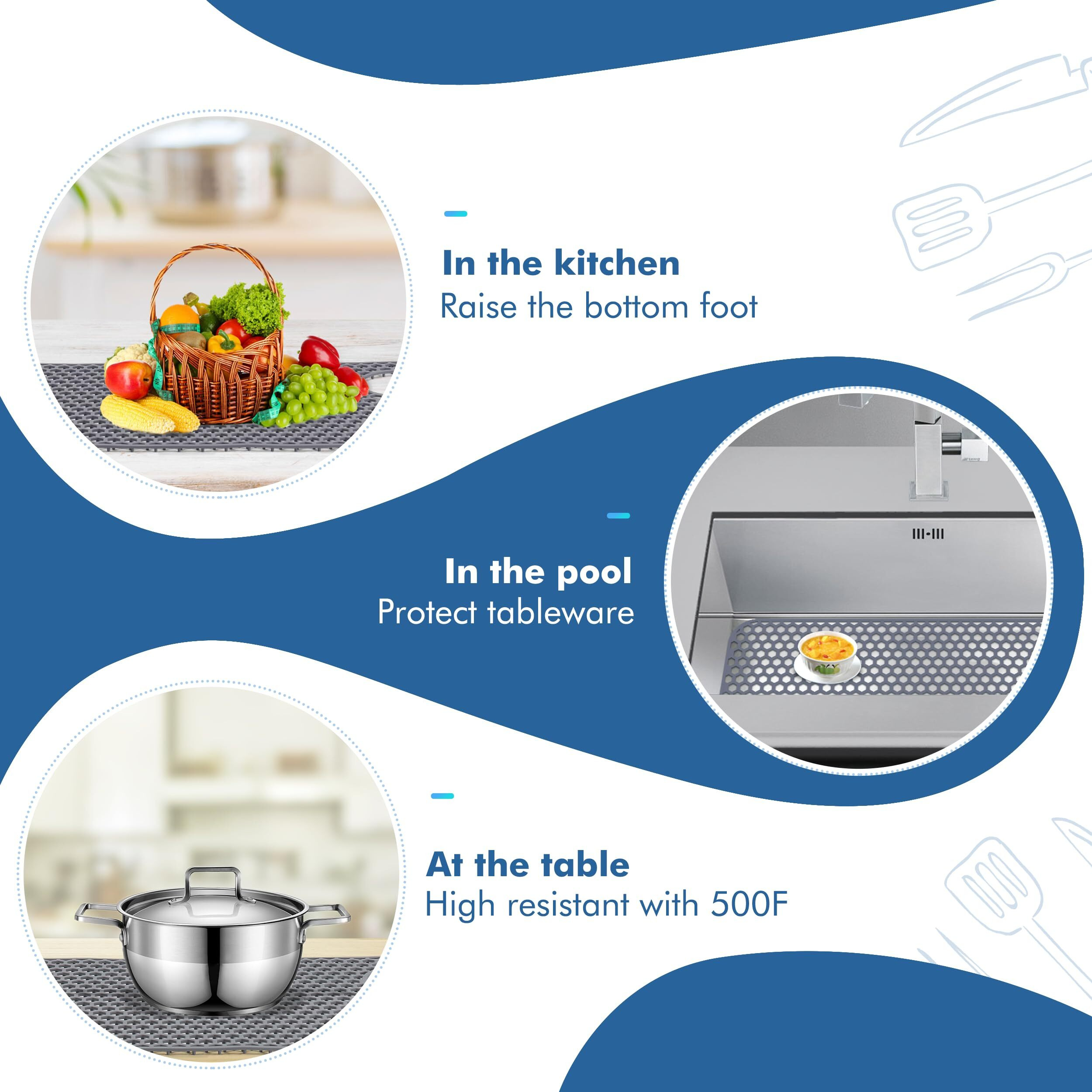 Silicone Sink Protectors For Kitchen Sink - 28.4"&quotX 14.3"" Kitchen Sink Mats Accessory, Non-Slip Heat Resistant Sink Mat For Bottom Of Farmhouse Porcelain Stainless Steel Sink (Right Left Hole)