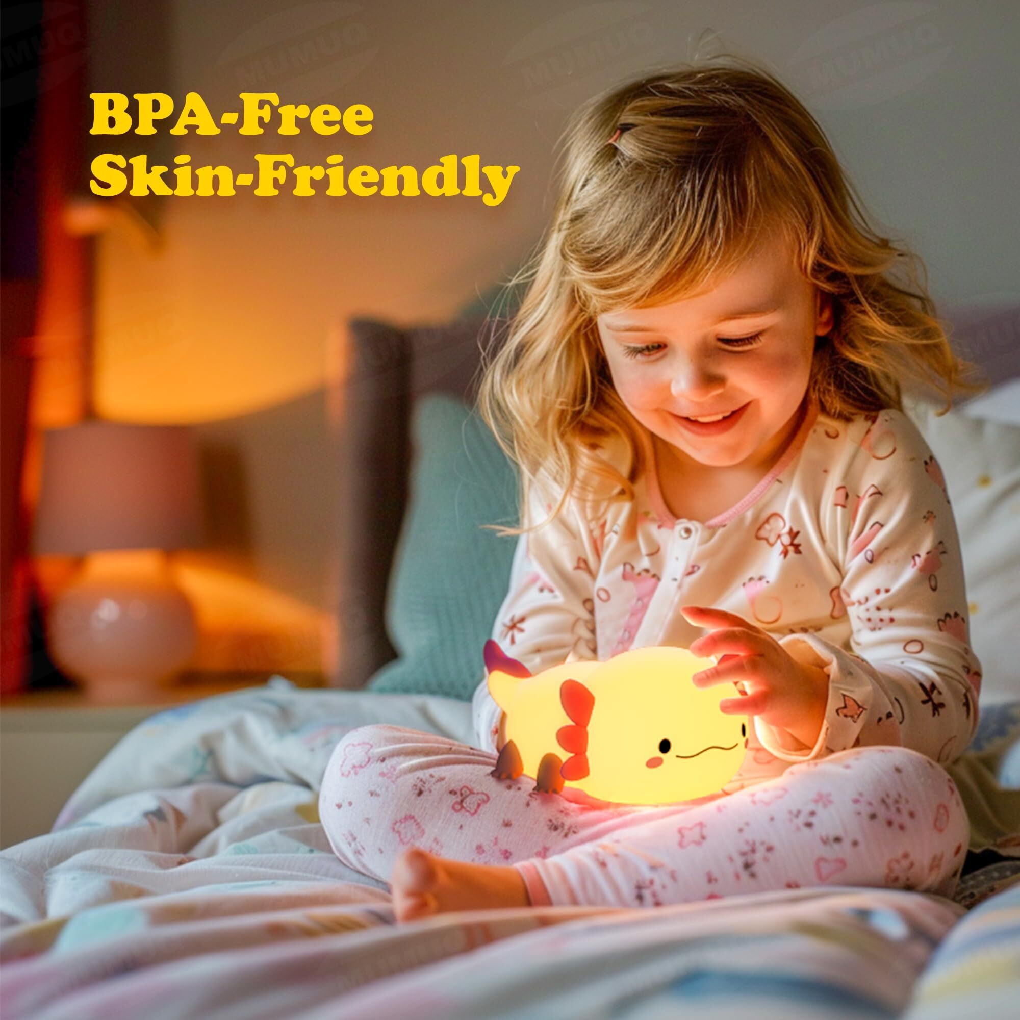 Mumuq Axolotl Night Light, Led Cute Silicone Nursery Axolotl Nightlight For Kids, Rechargeable Axolotl Night Lamp Touch Lamp Bedside Lamp With 20 Minutes Timer For Breastfeeding, Funny Decor