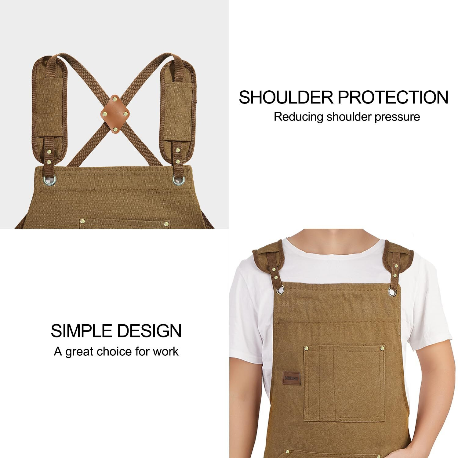 Homedisiac Wood Work Aprons For Men, Heavey Duty Cotton Canvas Multifunction Apron With 10 Pockets, Perfect For Chef's Gift, Woodworking, Work Shop, Horticulture, Barbecue, Size M-Xxl
