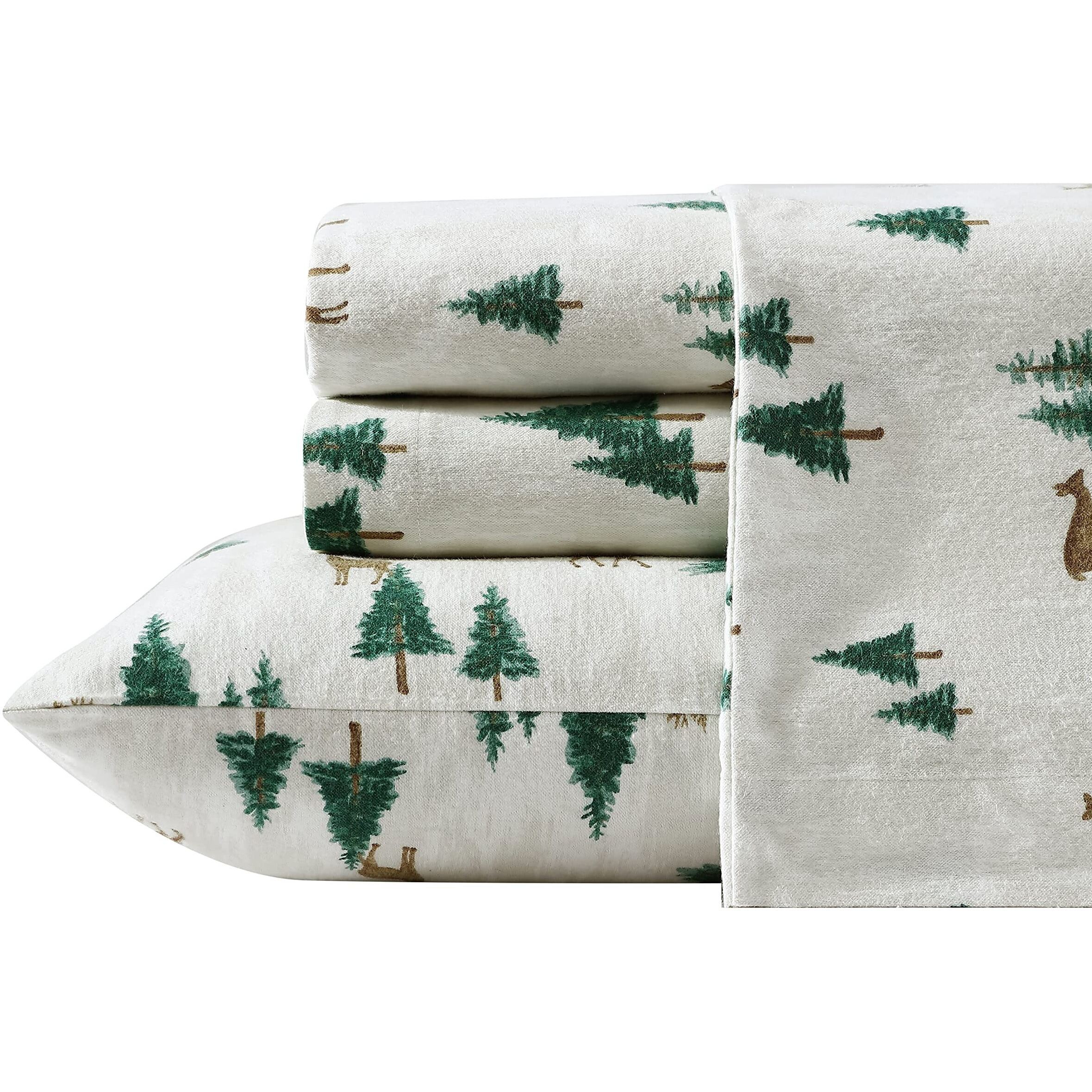 Eddie Bauer - King Sheet Set, Warm Breathable Cotton Flannel Bedding With Deep Pockets, Brushed For Extra Softness, Cozy Home Decor, Oeko-Tex Certified (Deer Hollow, King)