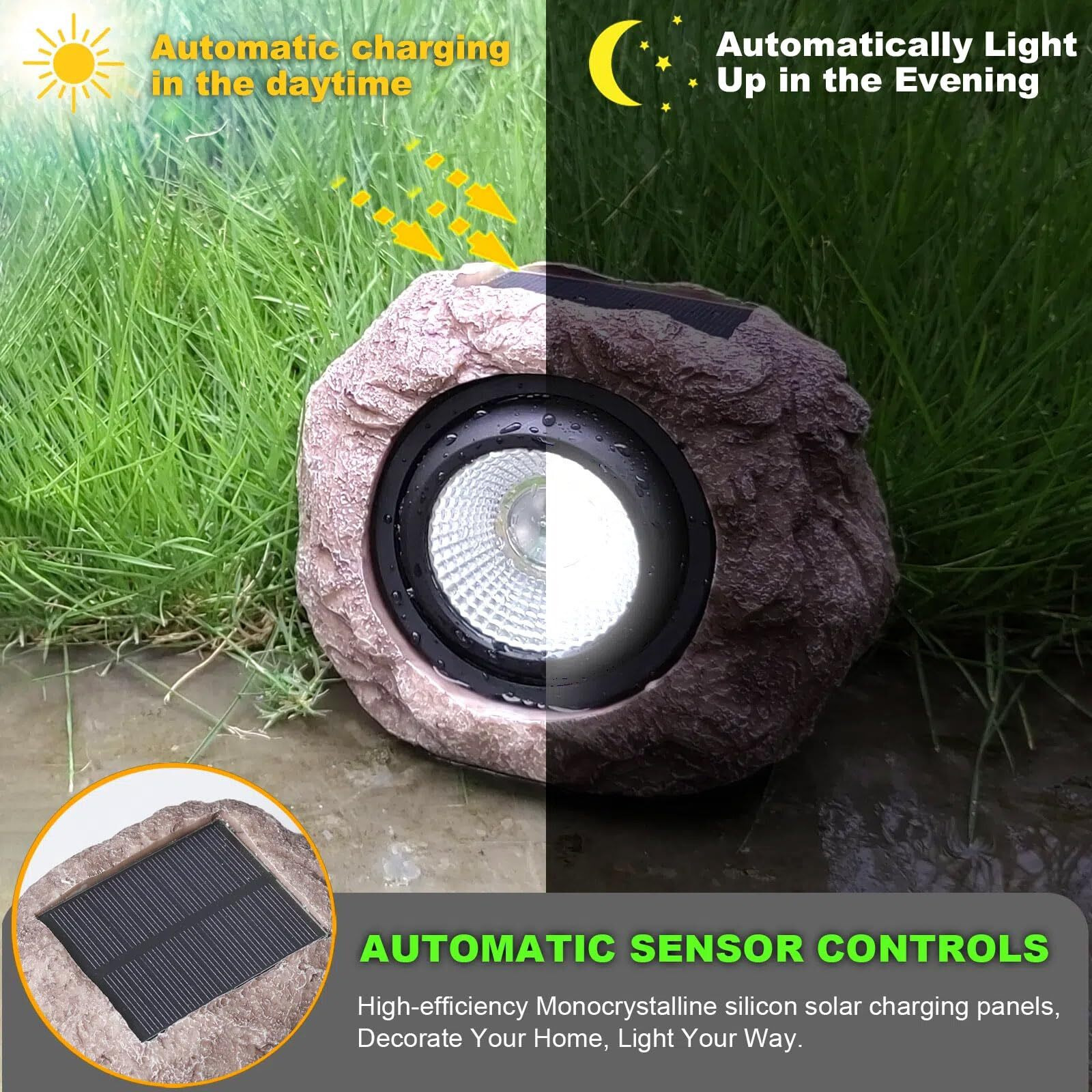 Candieslife Solar Garden Rock Lights Outdoor - Ip65 Led Waterproof Solar Spotlight, Solar Powered Landscape Lights Decorative Garden Stone Lights For Pathway, Walkway, Yard, Patio (2 Pack)
