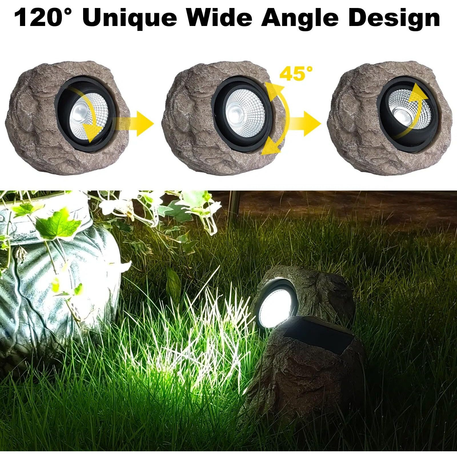 Candieslife Solar Garden Rock Lights Outdoor - Ip65 Led Waterproof Solar Spotlight, Solar Powered Landscape Lights Decorative Garden Stone Lights For Pathway, Walkway, Yard, Patio (2 Pack)