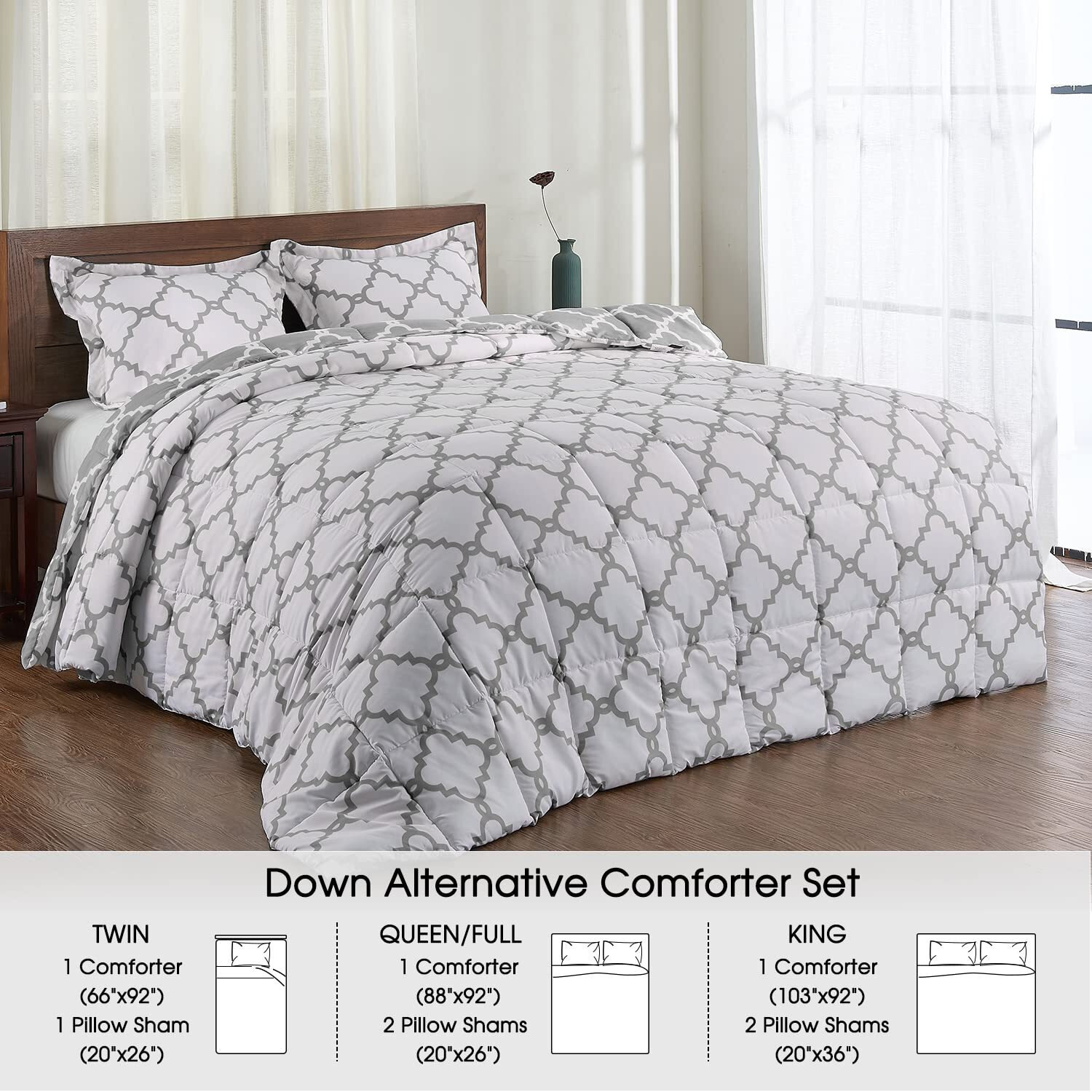 Basic Beyond Twin Comforter Set - Grey Comforter Set Twin, Reversible Twin Bed Comforter Set For All Seasons, Grey, 1 Comforter (66"&quotX92"") And 1 Pillow Sham (20"&quotX26""+2"")