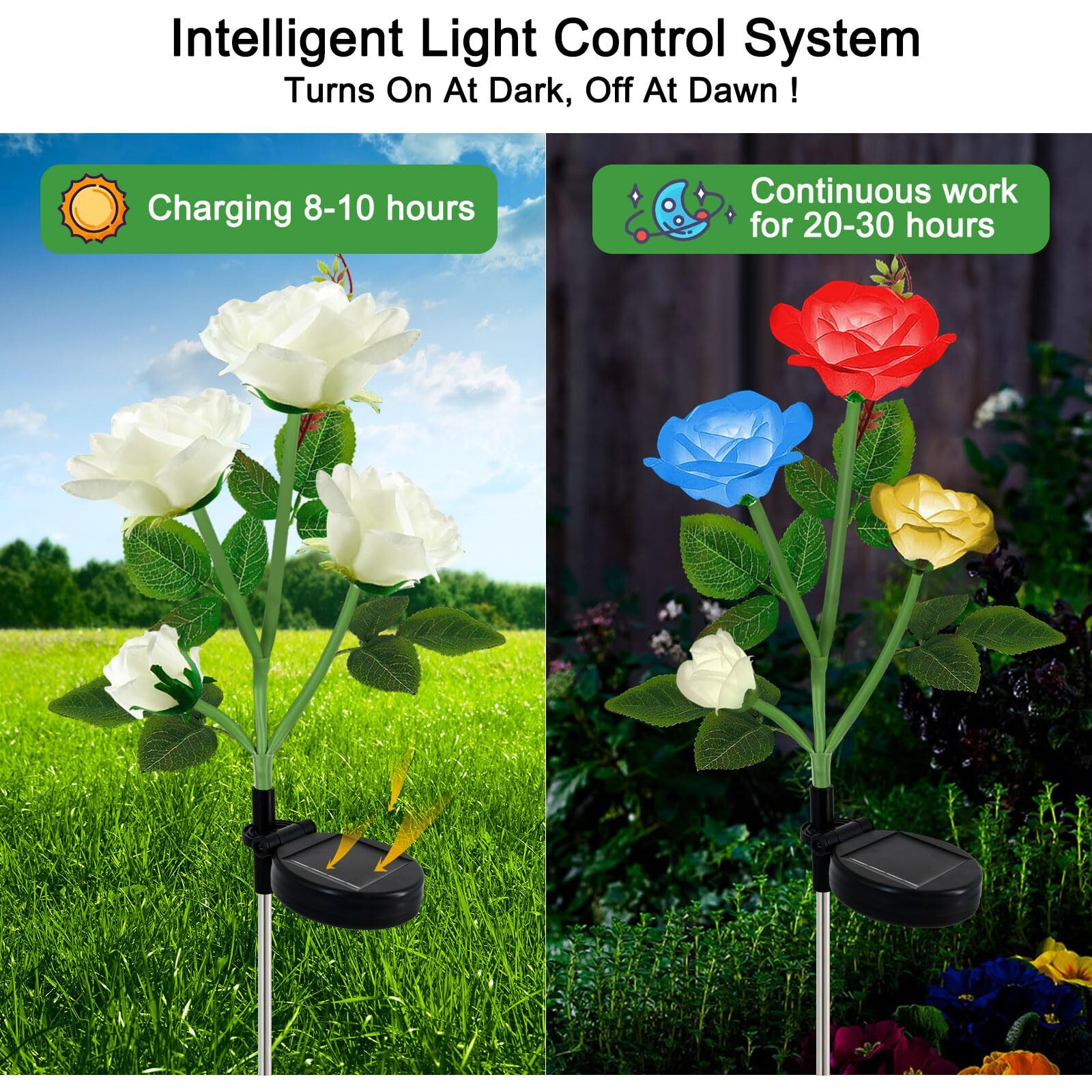 Yshengmian Solar Lights Outdoor For Garden Decor Waterproof - 2 Pack With 8 Rose Lights Decorative 7 Color Changing For Garden Patio Backyard Gifts For Women Mother's Day