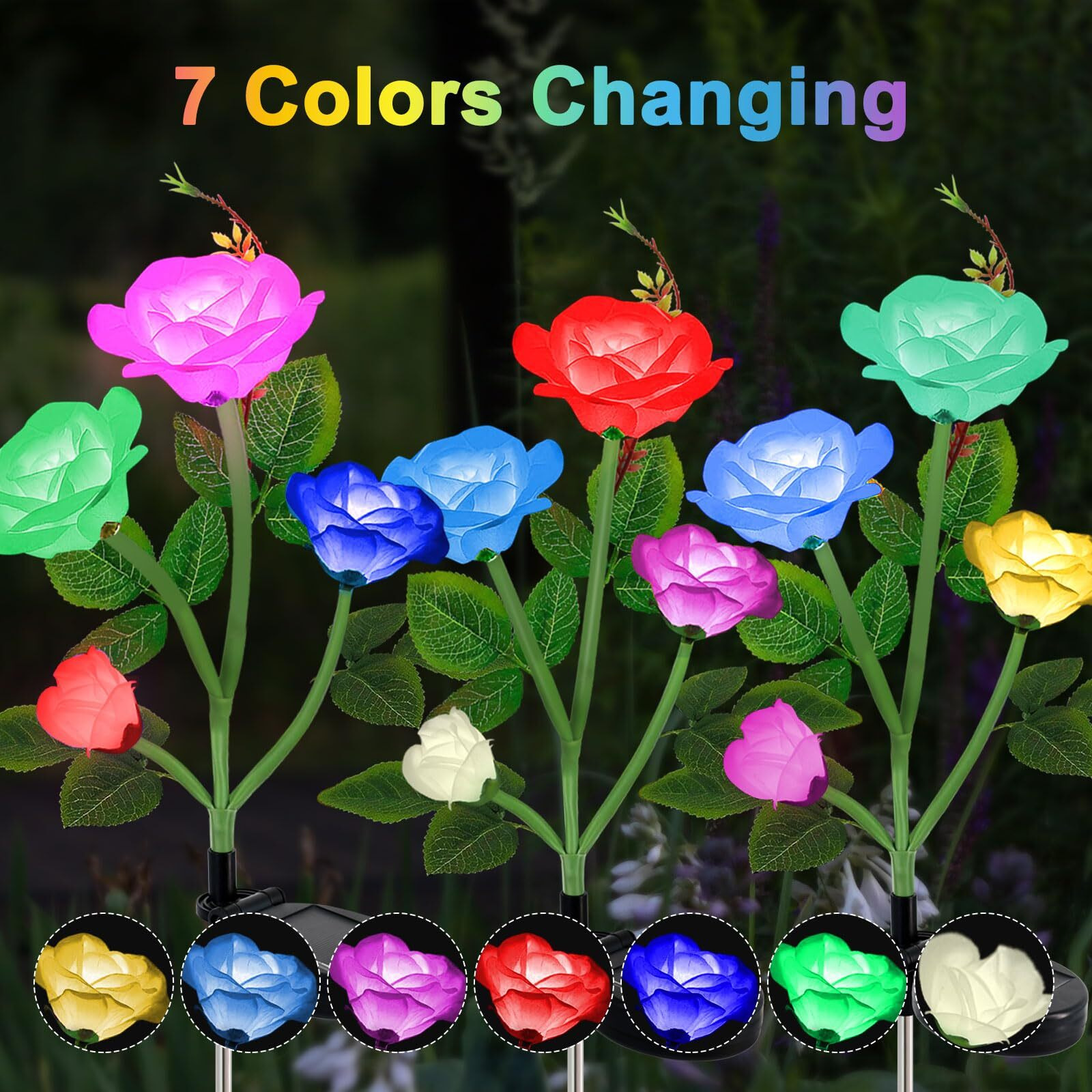 Yshengmian Solar Lights Outdoor For Garden Decor Waterproof - 2 Pack With 8 Rose Lights Decorative 7 Color Changing For Garden Patio Backyard Gifts For Women Mother's Day