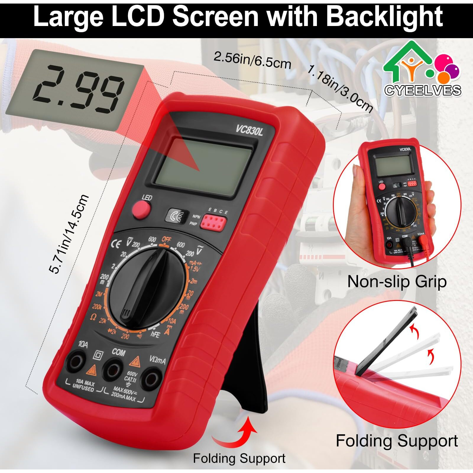 Pocket Digital Multimeter, Multifunction Battery Tester With Lcd Backlight Display, Multimeters With Test Wire Pens, Multimeter With Ac Dc Voltmeter, Voltage Tester Measure Dc Current Resistance Diode