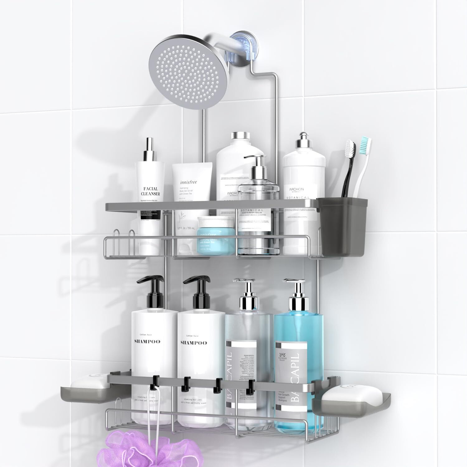 Aktecke Shower Caddy Hanging Bathroom Organizer Rustproof Shower Shelf For Inside Shower - No Drilling Shower Racks Over Showerhead - Bath Shower Shelves Rack For Shampoo Soap Silver