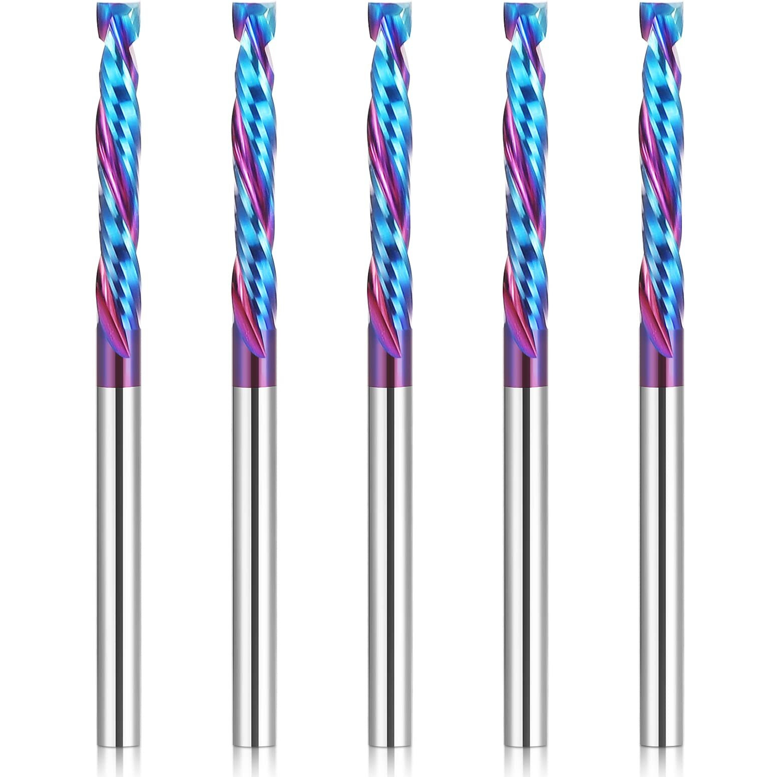 Hqmaster Up & Down Cut Bit 1/8"" Shank Compression Bit Spiral Cnc Router Bits End Mill Tungsten Carbide Milling Cutter Set 5 Pack