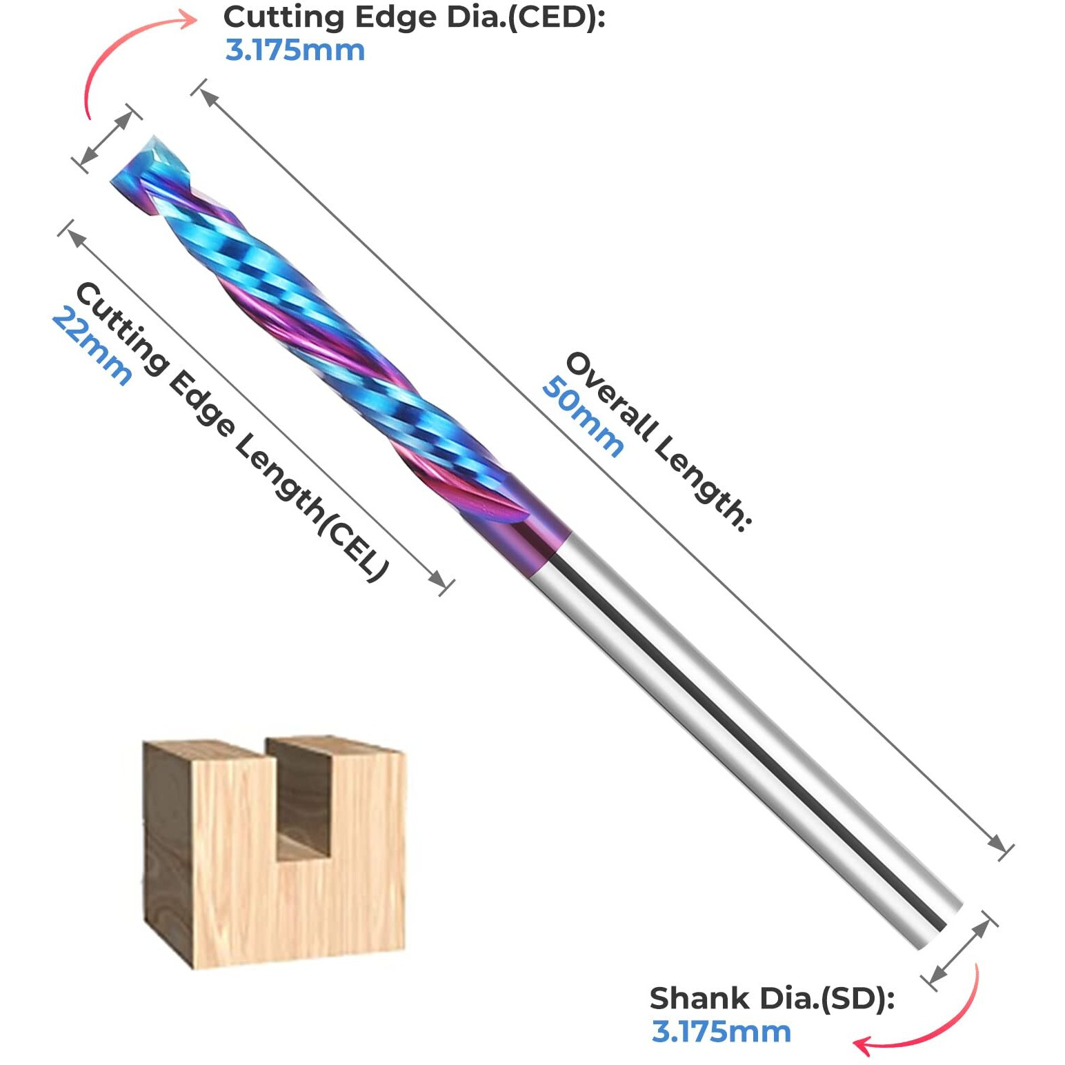 Hqmaster Up & Down Cut Bit 1/8"" Shank Compression Bit Spiral Cnc Router Bits End Mill Tungsten Carbide Milling Cutter Set 5 Pack