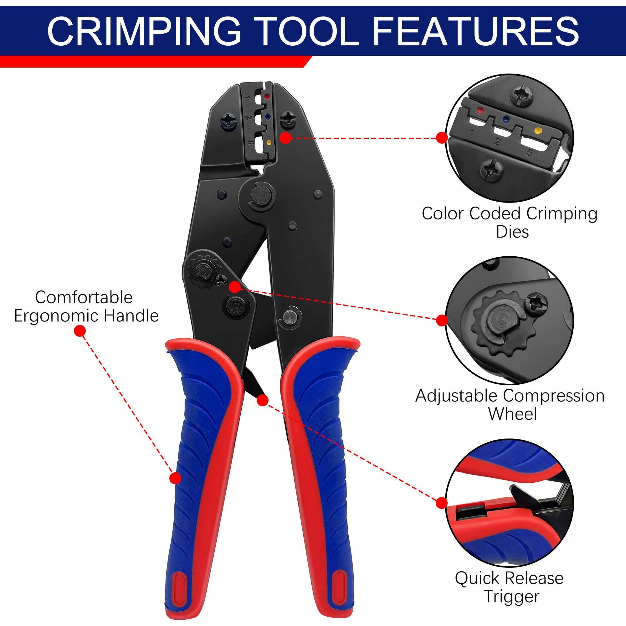 Judelvei Wire Crimping Tool Kit, Crimping Tool Set 8 Pcs, Wire Crimper Kit For Heat Shrink Connectors, Nylon, Non-Insulated Connectors