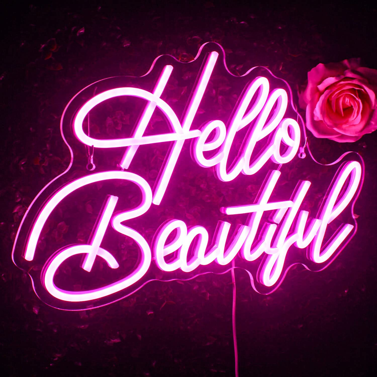 Looklight Hello Beautiul Neon Sign,Pink Neon Light,Led Light Up Neon Light,Neon Signs For Wall Decor,Usb Connectivity Led Neon Signs For Wedding,Engagement,Birthday Party,Girl Bedroom Decor
