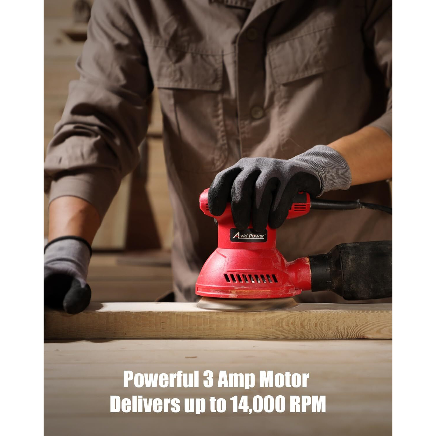Avid Power Orbital Sander 3.0 Amp 5 Inch Electric Sander Tool 6 Variable Speeds Random Orbit Sander For Woodworking, 7000-14000 Rpm, 12 Pcs Sandpapers