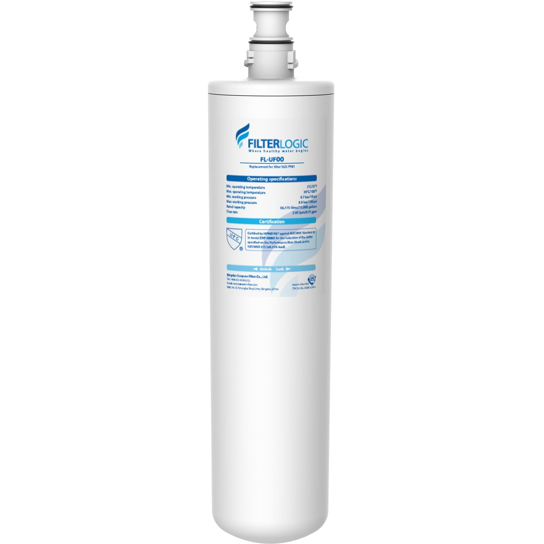 Filterlogic 3Us-Pf01 Under Sink Water Filter, Replacement For Advanced 3Us-Pf01, 3Us-Max-F01H, 3Us-Pf01H, Delta Rp78702, Manitowoc K-00337, K-00338, Hf20, Hf25, Hf27, Hf25-S, Hf20-I, Pack Of 1