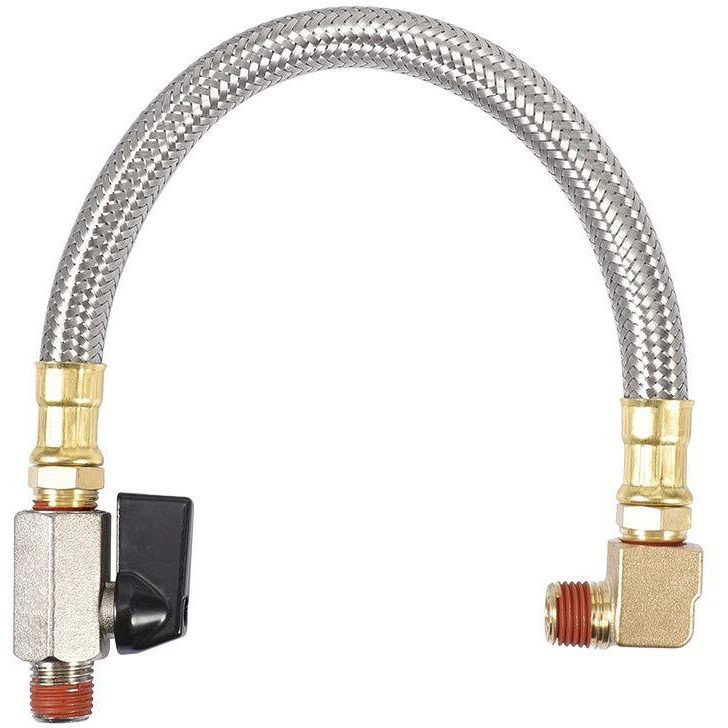 Kbrotech Extended Tank Drain Valve Assembly Kit Flexible Braided Steel Tube 10 Inch 1/4 Inch Npt Pipe Fitting For Air Compressor