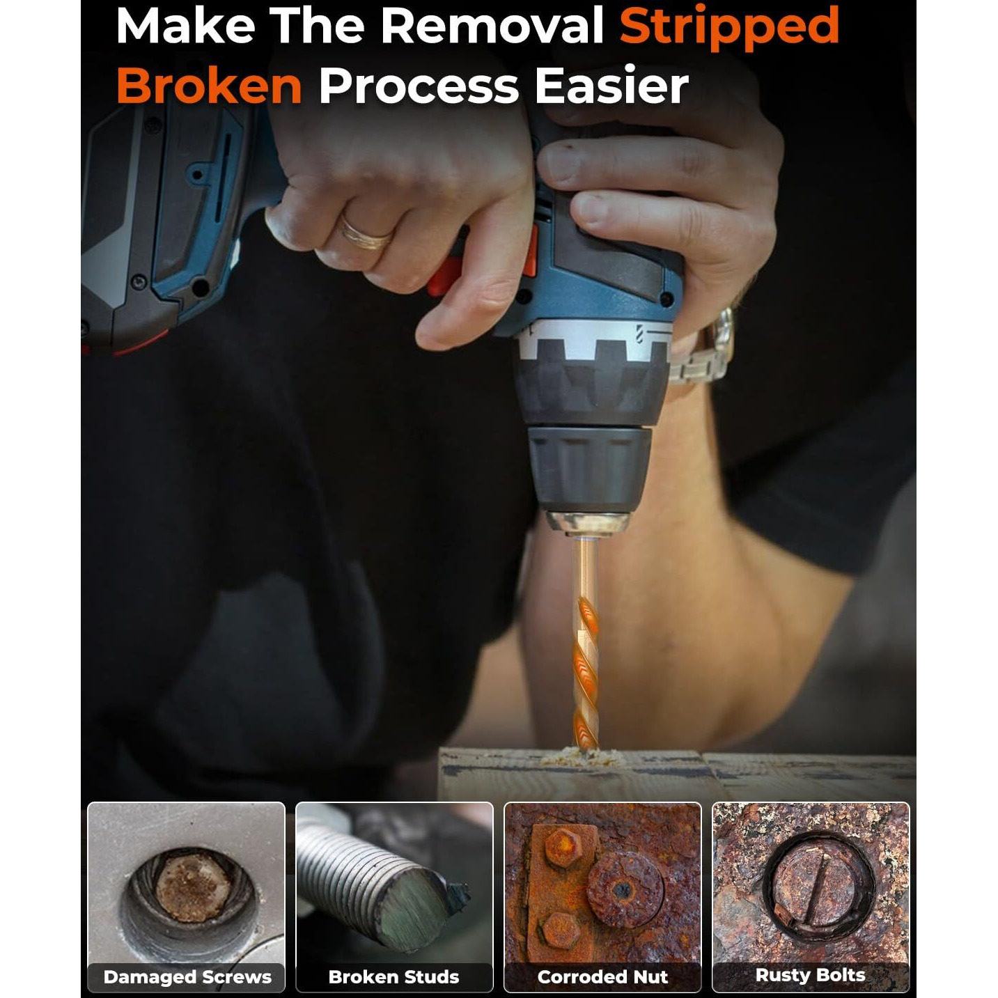 Topme Screw Extractor Set, 14Pcs Easy Out Screw Extractor Set And Left-Hand Drill Bit Set, Stripped Screw Extractor Set For Removing Damaged Screws, Broken Bolts, Studs