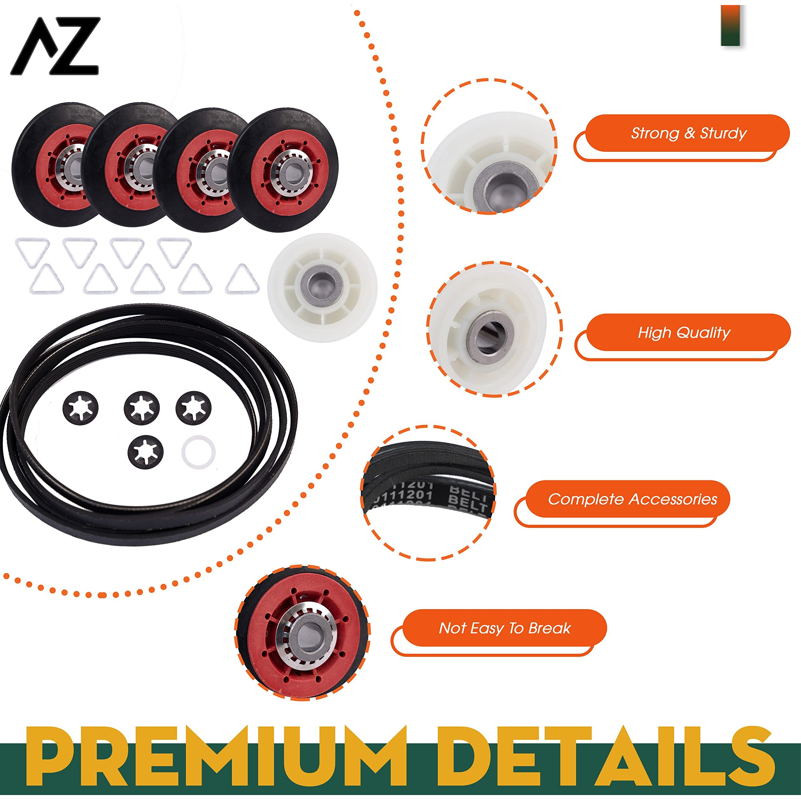Dryer Repair Kit Drum Roller Idler Pulley Belt Fit For Maytag 3000 Series Mede500Vw1 Mede300Vw1 Medc215Ew1 Med9600Sq0 Med9700Sq0 Medx500Xw0 Medc700Vw0 Medx600Xw0 Mgde500Vw2 Mgdb850Yg1 Medx700Xw0