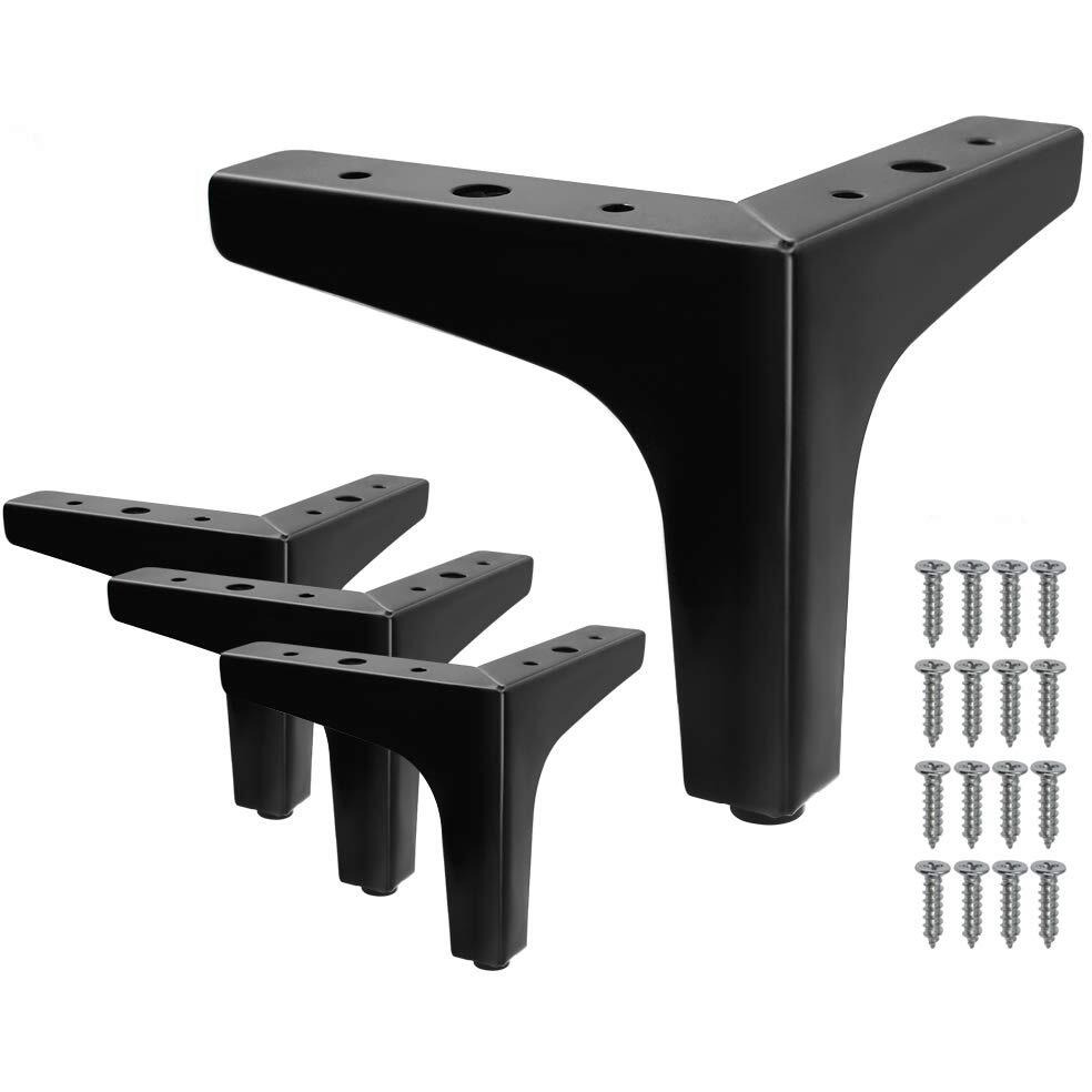 Seimneire 4Pcs 5 Inch Furniture Legs, Modern Style Furniture Sofa Legs Metal Matte Black Triangle Feet For Table Cupboard Sofa Couch Chair