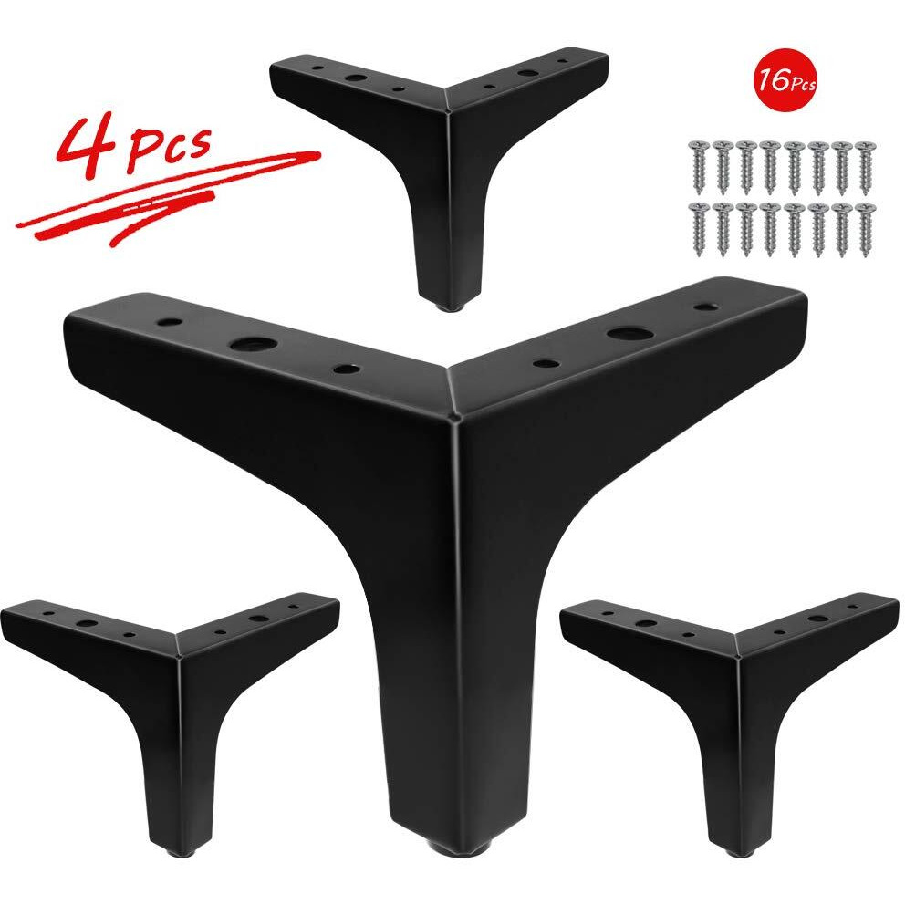 Seimneire 4Pcs 5 Inch Furniture Legs, Modern Style Furniture Sofa Legs Metal Matte Black Triangle Feet For Table Cupboard Sofa Couch Chair