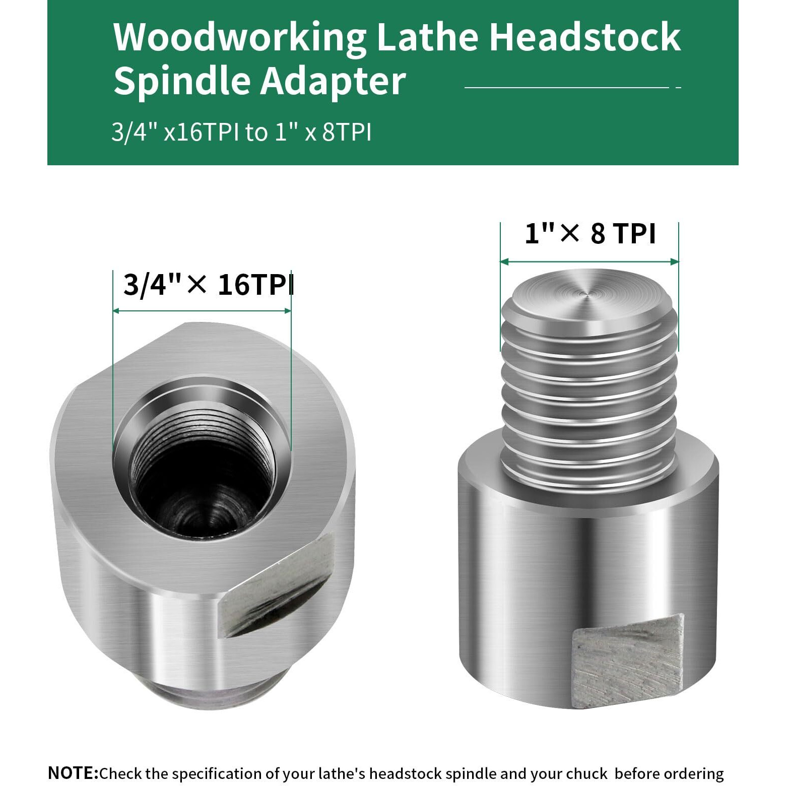 Haowosi Lathe Headstock Spindle Adapter,Converts Ft 3/4"" X 16 To Mt 1"" X 8 Tpi For Woodworking Lathe