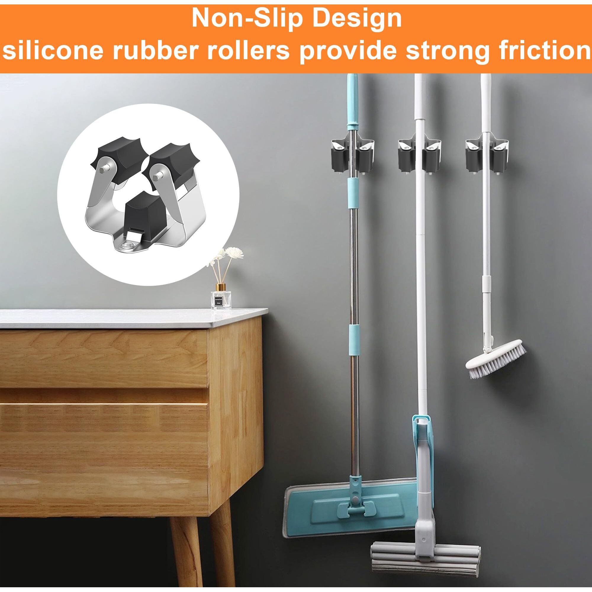 Garlwolex Broom Holder Wall Mount - 6 Pack Heavy Duty Broom Hooks Bulk, Space-Saving Broom Rack For Garage, Kitchen, Closet Organization