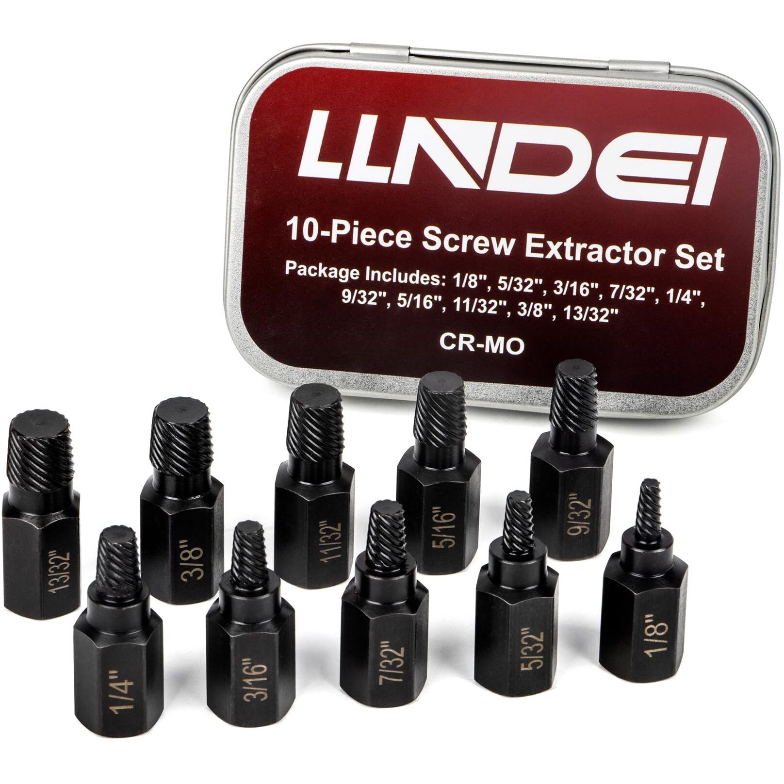 Llndei Screw Extractor Set, Hex Head Easy Out Bolt Extractor Set 10 Pieces, Multi-Spline Ez Out Stripped Extractor (1/8   -13/32   ) Cr-Mo, Stripped Fastener Tool