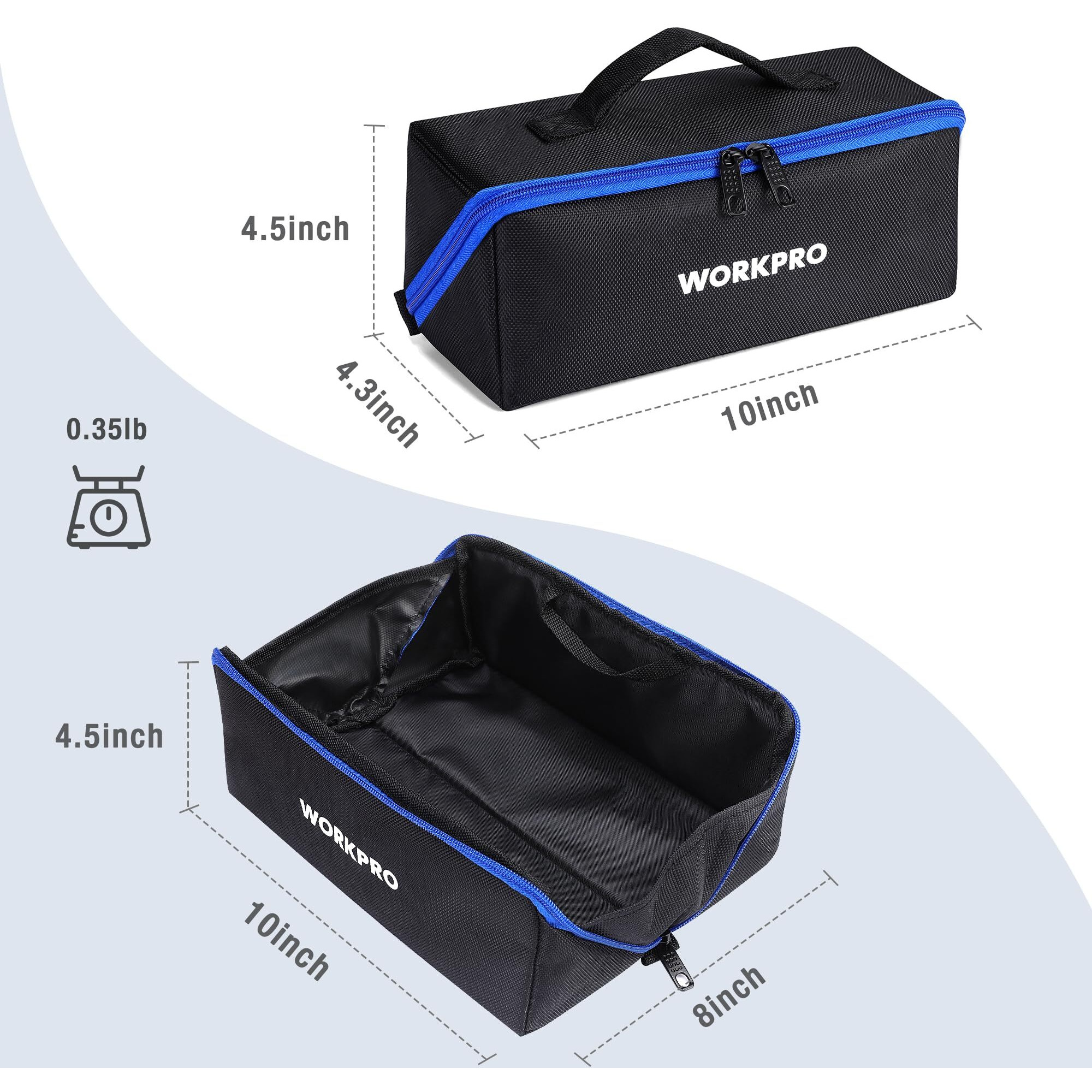 Workpro Tool Bag, 10"" Wide Mouth Utility Tool Bag With Zipper, Heavy Duty Tool Storage Bag, Multipurpose Tool Case Small Tool Bag For Organizer