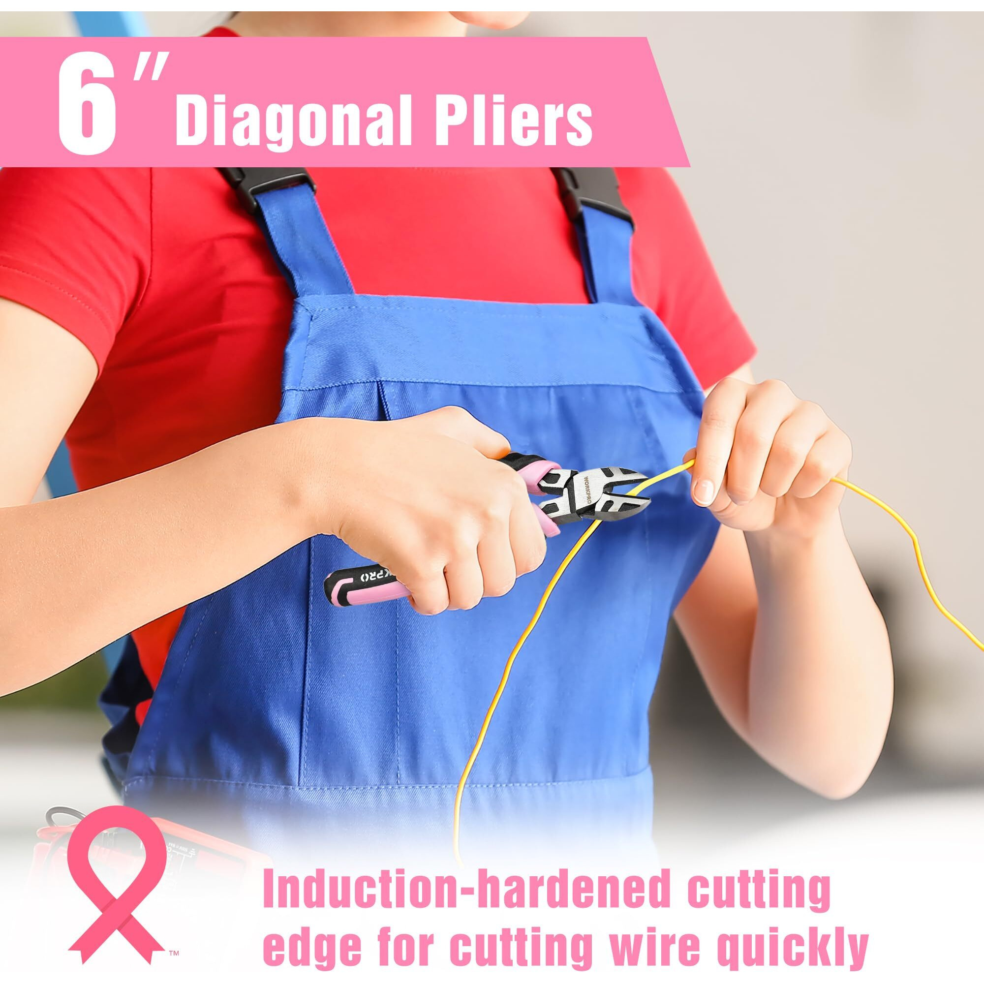 Workpro 3-Piece Pliers Set, Pink Pliers Tool Set Including Needle Nose Pliers, Diagonal Cutting Pliers, And Slip Joint Pliers For Plumbing, Automotive And General Applications - Pink Ribbon
