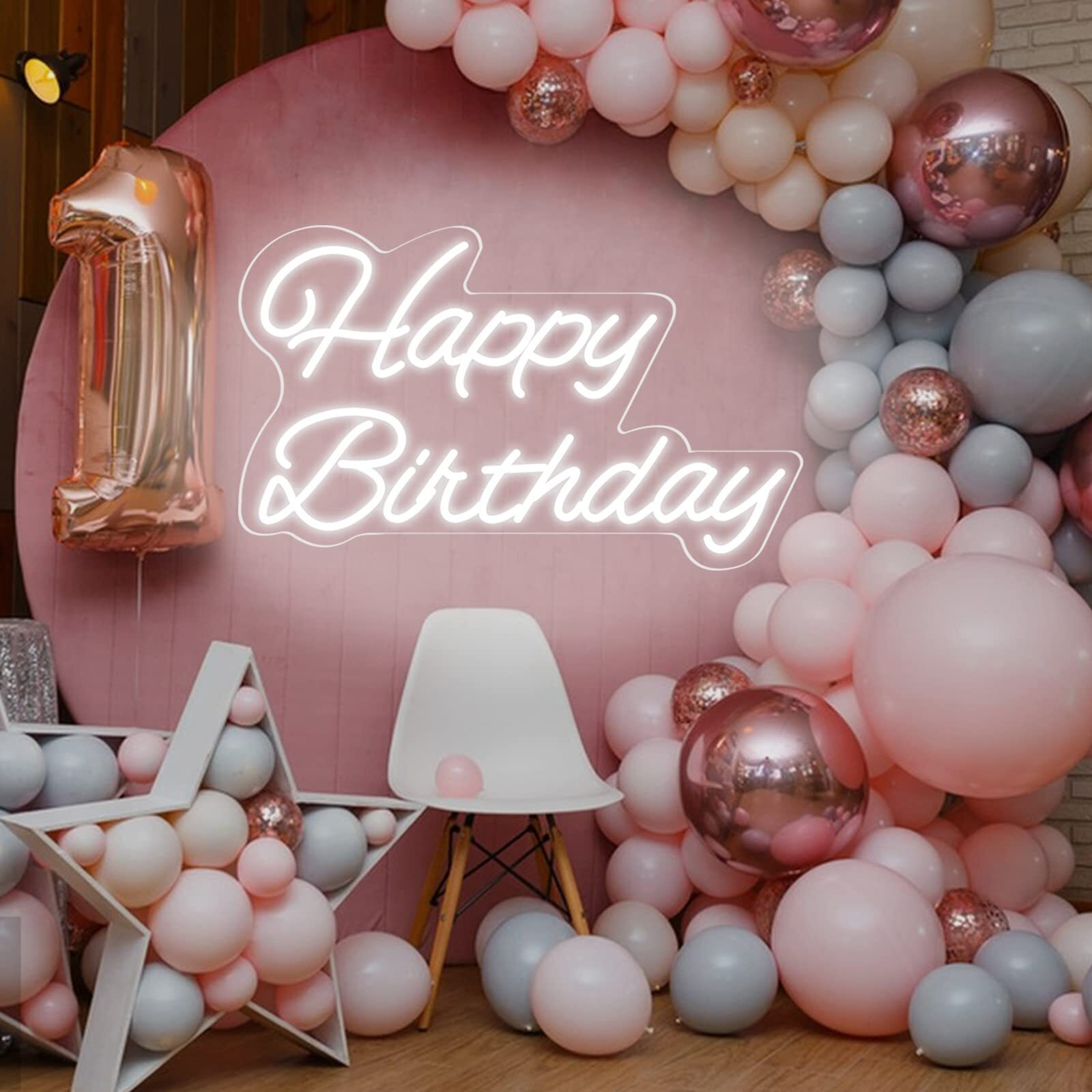 Happy Birthday Neon Sign 16 Inch Reusable Happy Birthday Led Light Up Sign With Dimmable On/Off Switch For Birthday Party Backdrop Decoration And Wall Decor And Birthday Gifts