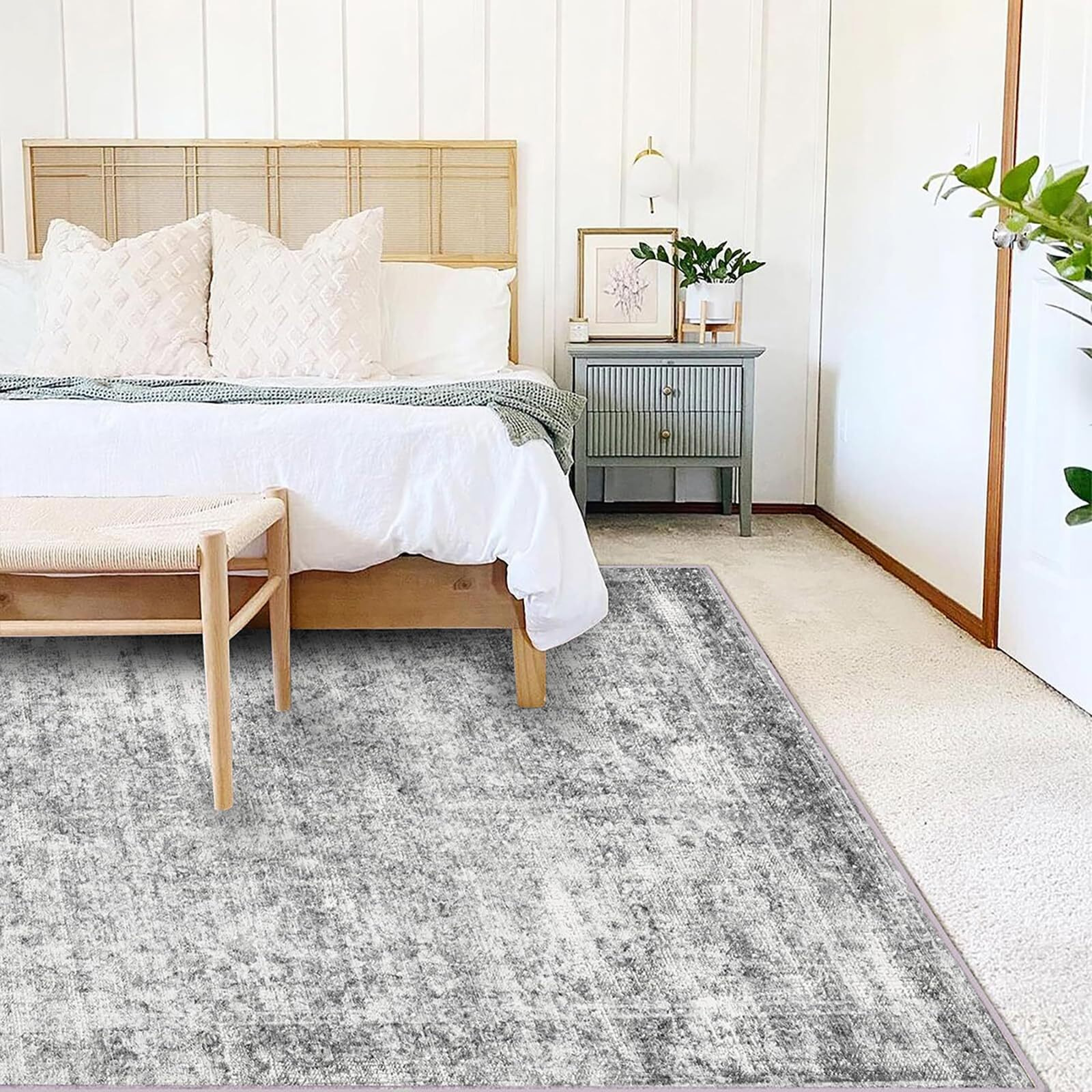 Champlant Area Rug 6X9 Washable Rug Gray Vintage Rug Traditional Floor Cover Thin Rug Retro Kitchen Indoor Distressed Non Slip Carpet Floral Print Mat Living Room Bedroom Dining Room