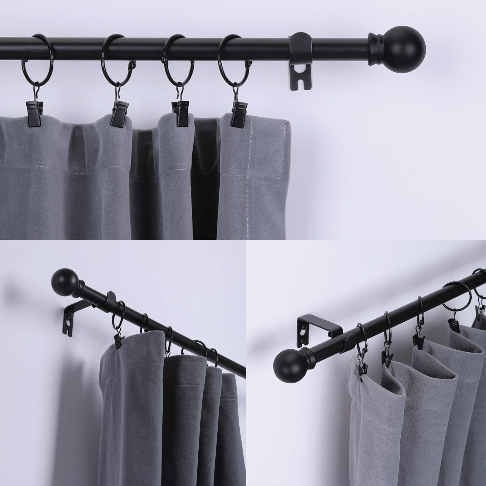 Thestoa Curtain Rods For Windows 48 To 84-92 Inch, 5/8"" Matte Black Curtain Rods, Stainless Steel Small Curtain Rods For Bedroom, Living Room,Kitchen,Farmhouse, Outdoor Curtain Rod Black