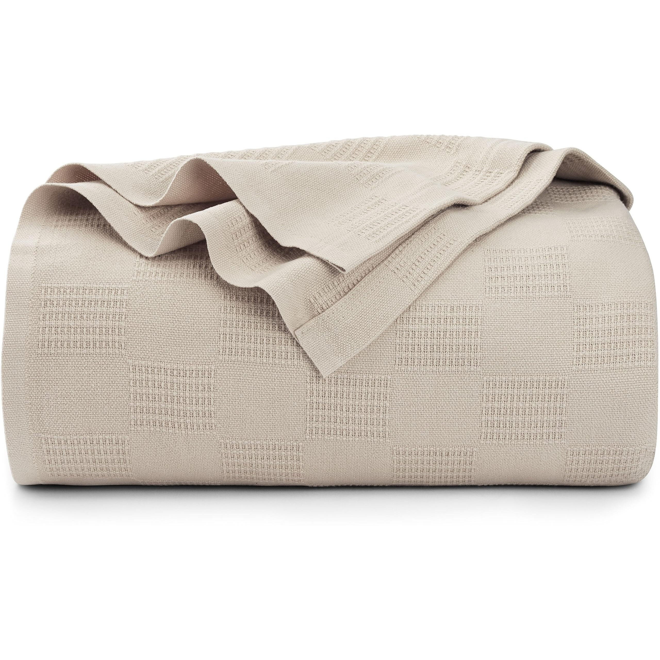 Utopia Bedding 100% Cotton Blanket (Full Size - 90X84 Inches) 350Gsm Lightweight Thermal Blanket, Soft Breathable Blanket For All Seasons (Khaki)
