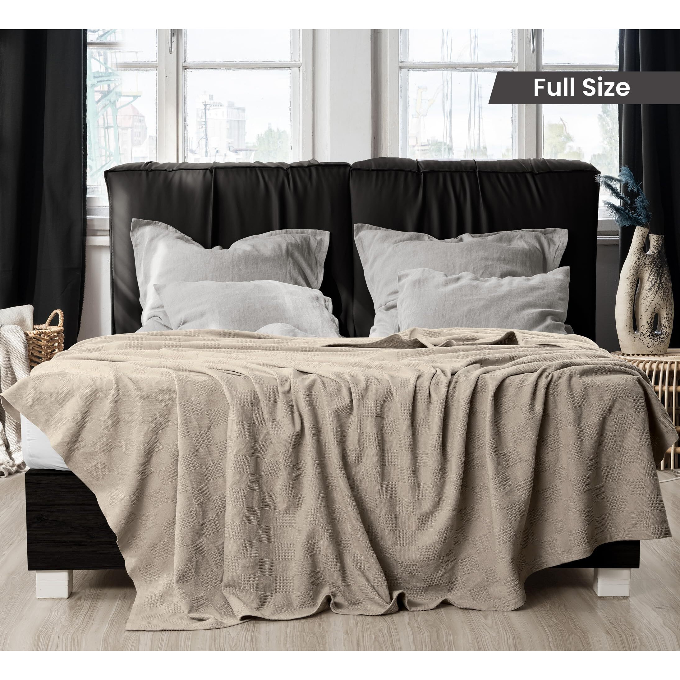 Utopia Bedding 100% Cotton Blanket (Full Size - 90X84 Inches) 350Gsm Lightweight Thermal Blanket, Soft Breathable Blanket For All Seasons (Khaki)