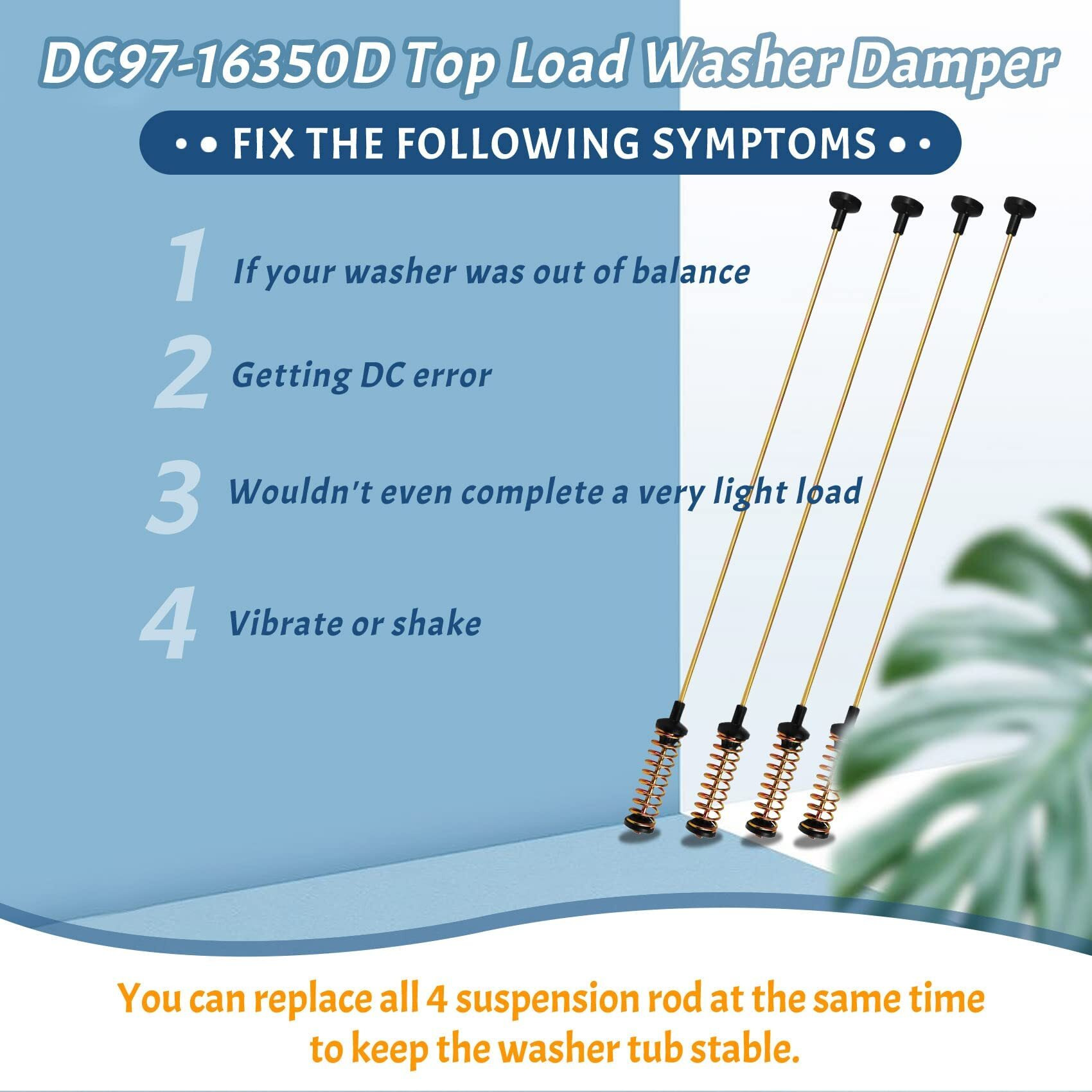 Dc97-16350D For Samsung Washer Suspension Rods | Dc68-03172B-03 Suspension Rods For Samsung Top Load Washer Wa50R5200Aw/Us, Wa50R5400Av/Us, Wa45M7050Aw/A4, Replaces Dc97-16350U, Dc68-03172C