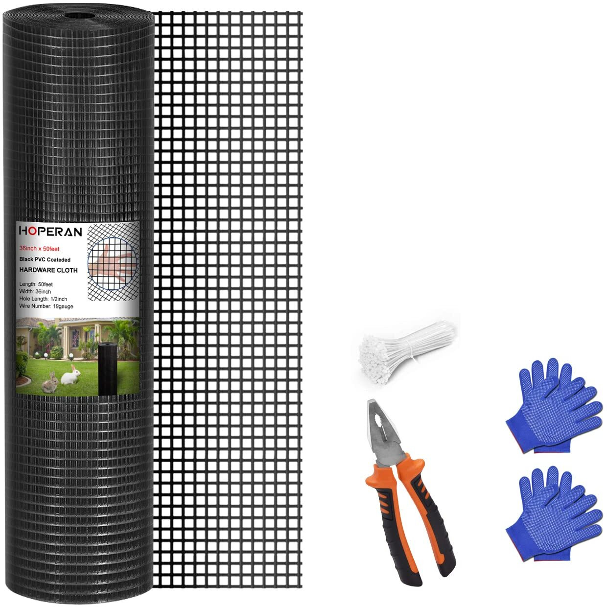 Hoperan Black Hardware Cloth 1/2 Inch 36 X 50 Ft Mesh 19 Gauge Pvc Coated Chicken Wire Mesh - Vinyl + Galvanized Double Coated Fence - Welded Wire Mesh Roll For Chicken Coop Fencing Garden Fencing