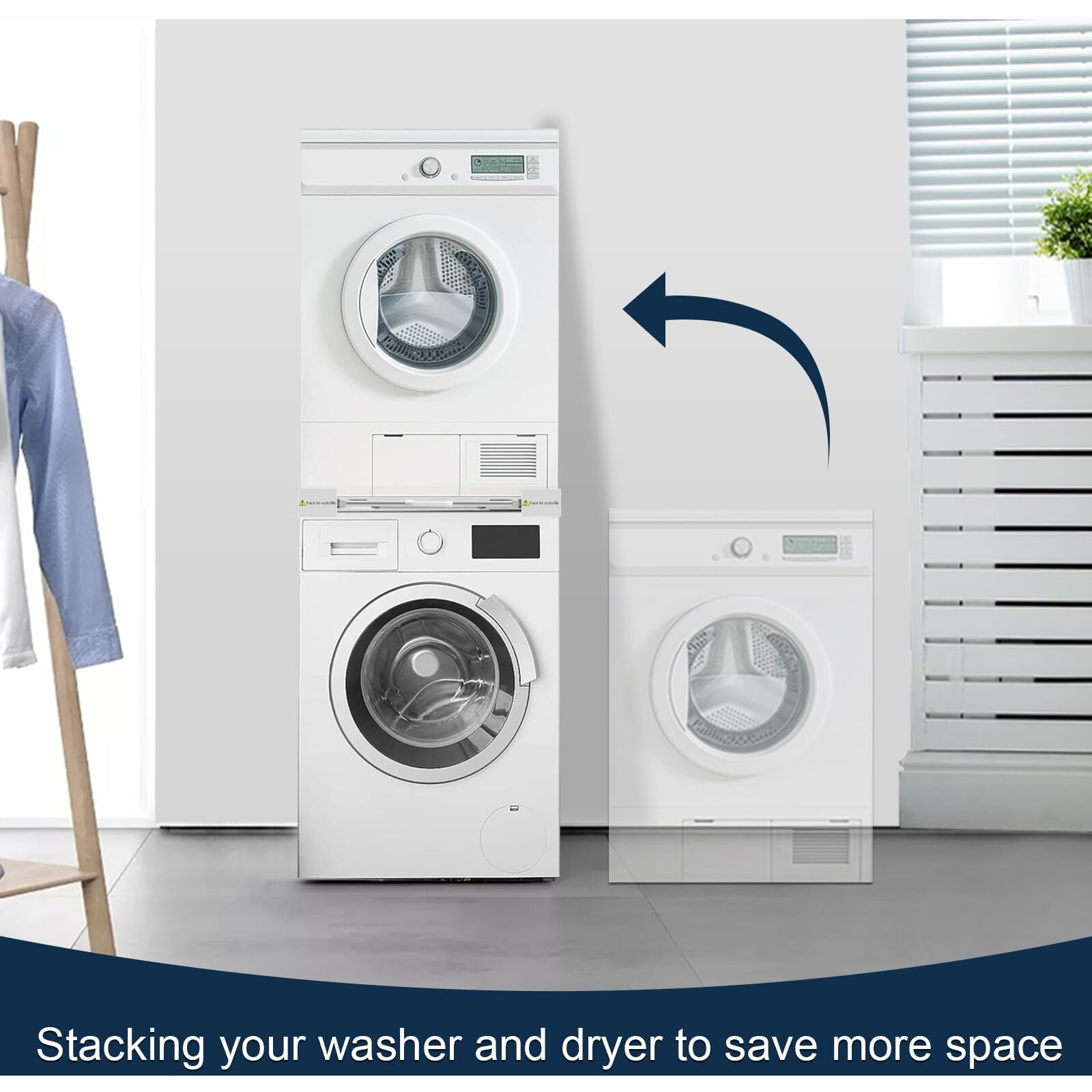 Hhxrise Washer Dryer Stacking Kit, Universal Stacking Kit For Washer And Dryer With Pull-Out Sliding Shelf, Adjustable Stackable Kit For 29""/28""/27""/26""/25""/24"" Front Load Laundry With Ratchet Strap