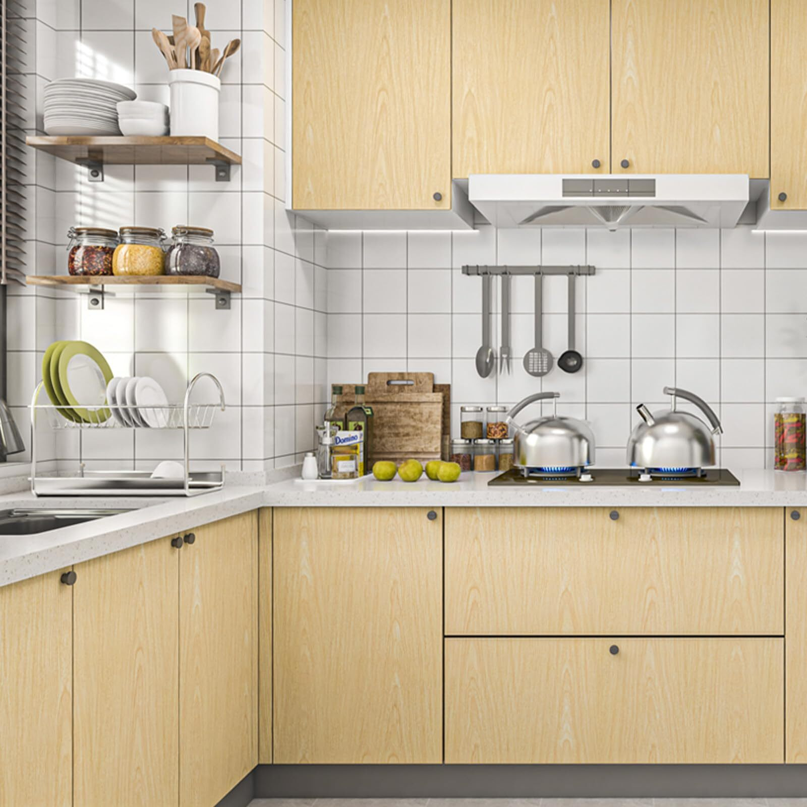 Fititem 236     17.3    Wood Contact Paper Light Natural Wood Wallpaper Peel And Stick Faux Wood Grain Contact Paper For Cabinets And Drawers Self Adhesive Waterproof Oak Wallpaper For Kitchen Shelves Desk