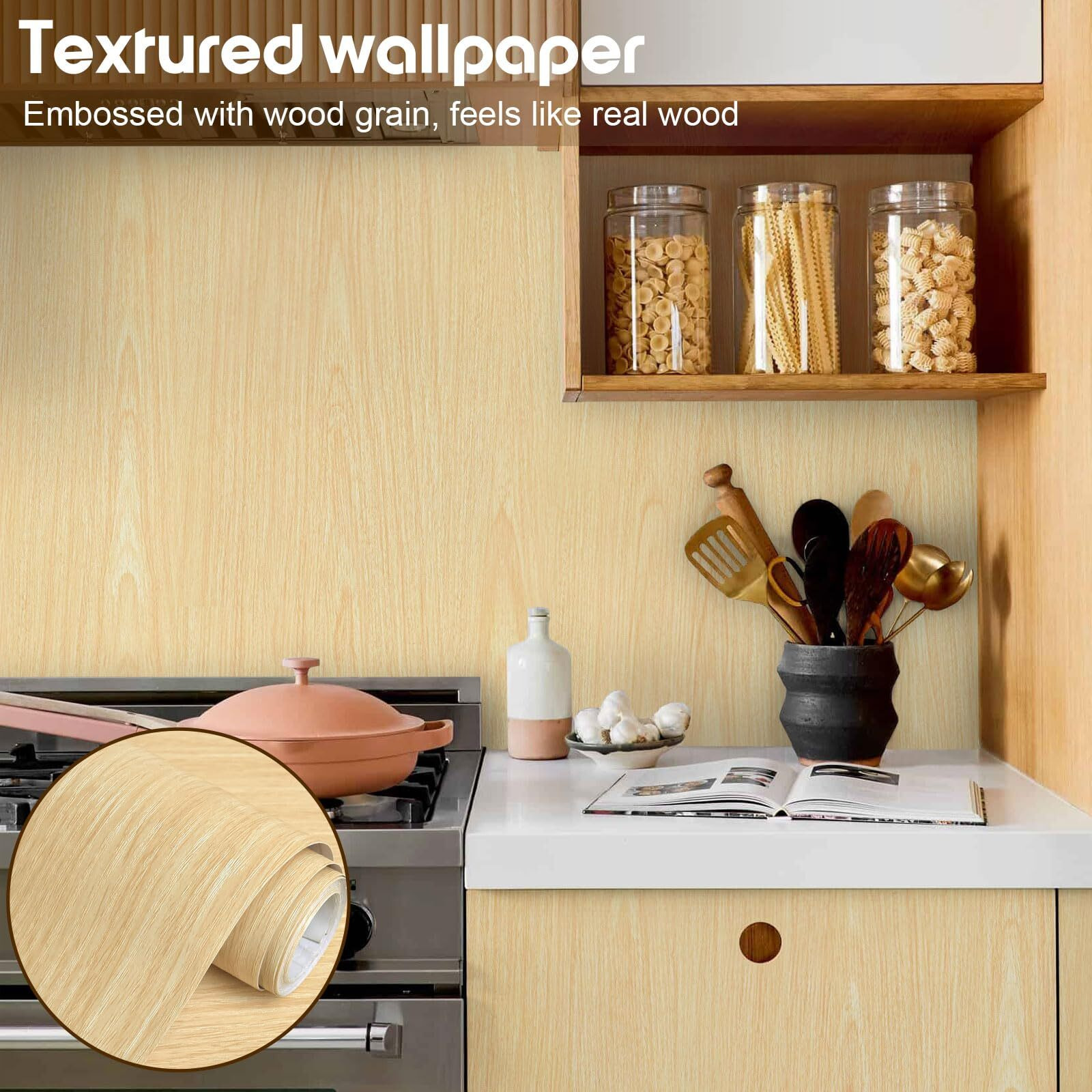 Fititem 236     17.3    Wood Contact Paper Light Natural Wood Wallpaper Peel And Stick Faux Wood Grain Contact Paper For Cabinets And Drawers Self Adhesive Waterproof Oak Wallpaper For Kitchen Shelves Desk