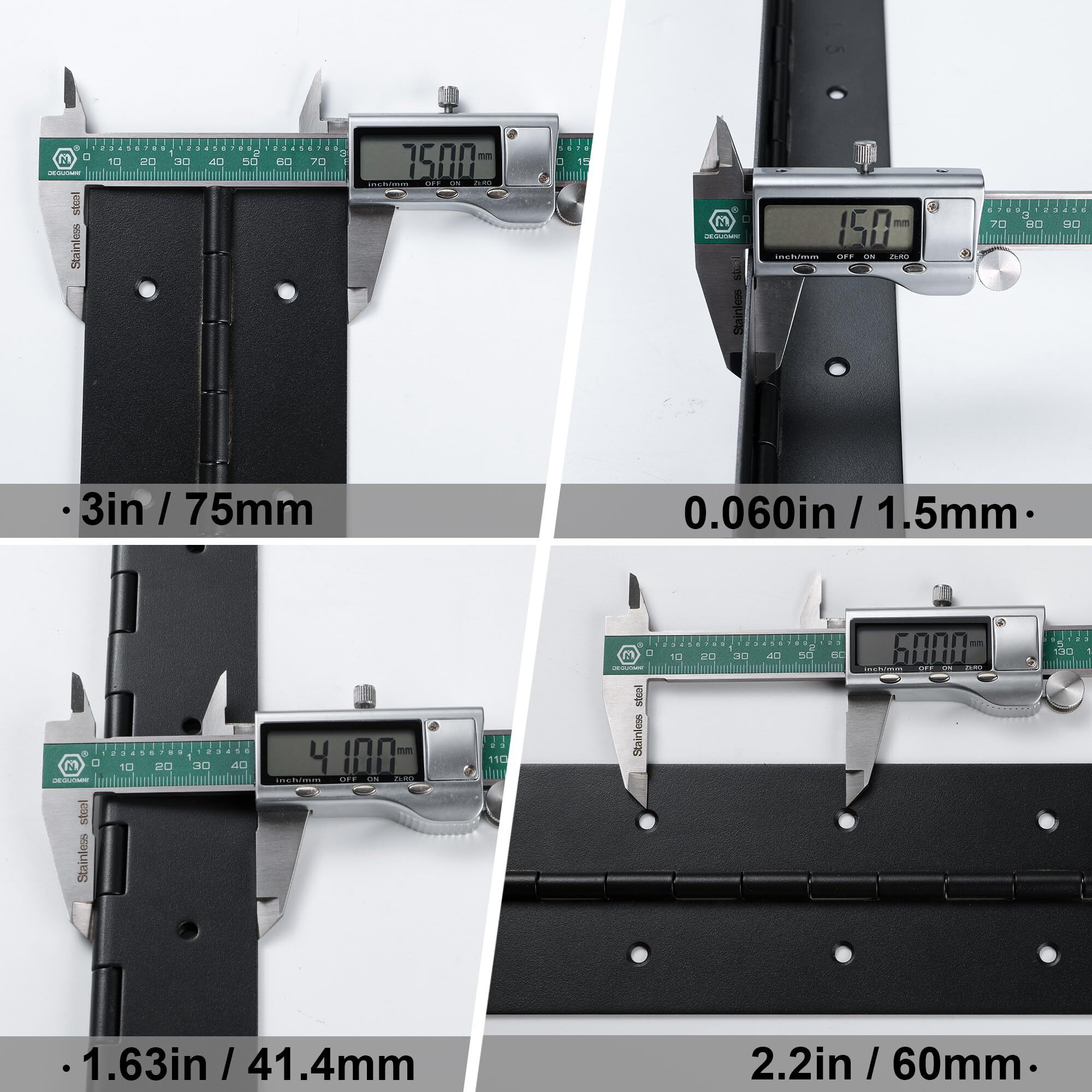 Heavy Duty Piano Hinge 30 Inch X 3 Inch Width, True 0.060'' Thick Stainless Steel Black Piano Hinge For Heavy Duty Cabinet, Door, Toolbox, Wooden Box, Metal Plate, Furniture, Industrial Project