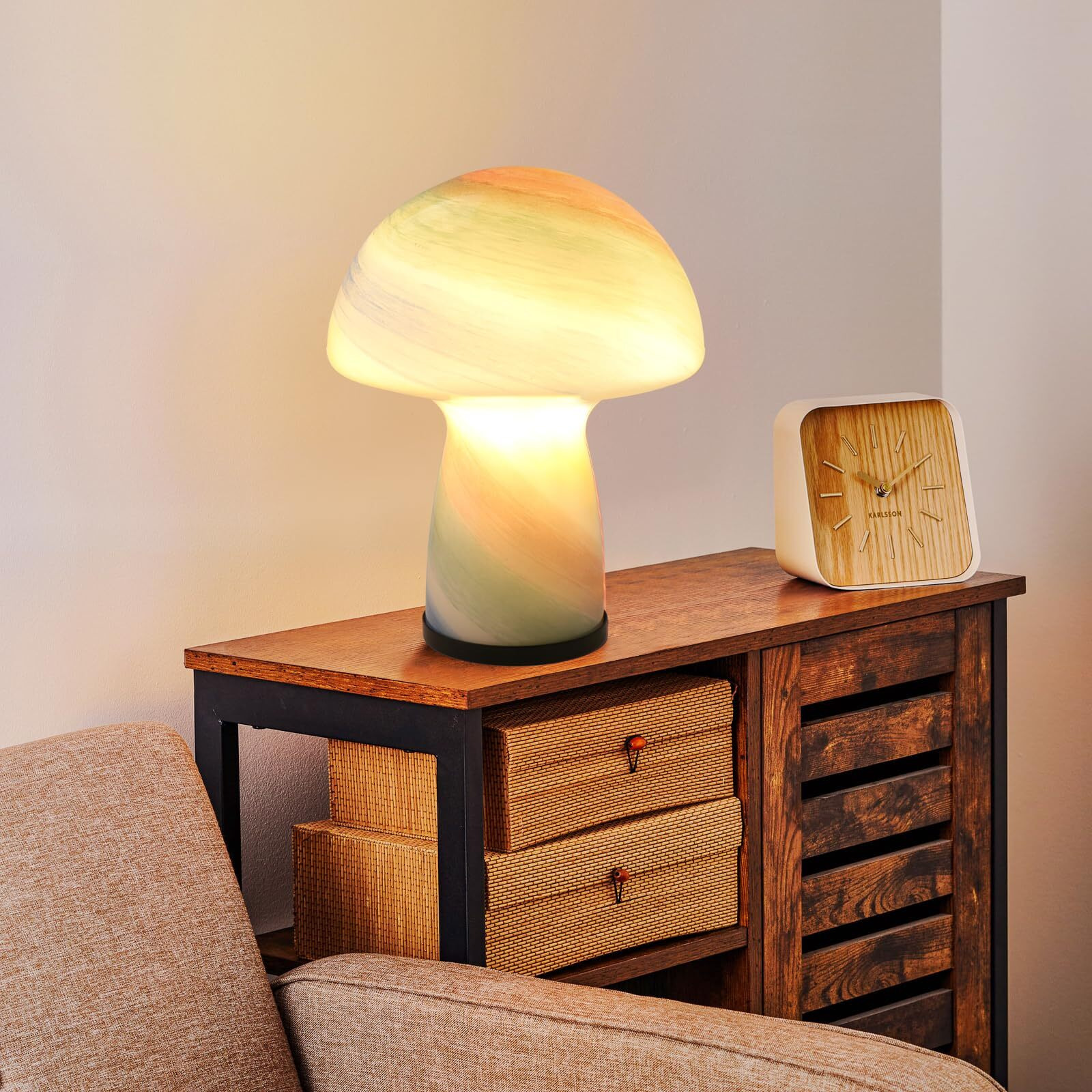 Notoc Dimmable Mushroom Lamp,Glass Mushroom Bedside Table Lamp Translucent Vintage Style Small Nightstand Desklamp Light For Home Decor, Dining, Living, Bedroom, Gift.(Rainbow Color)